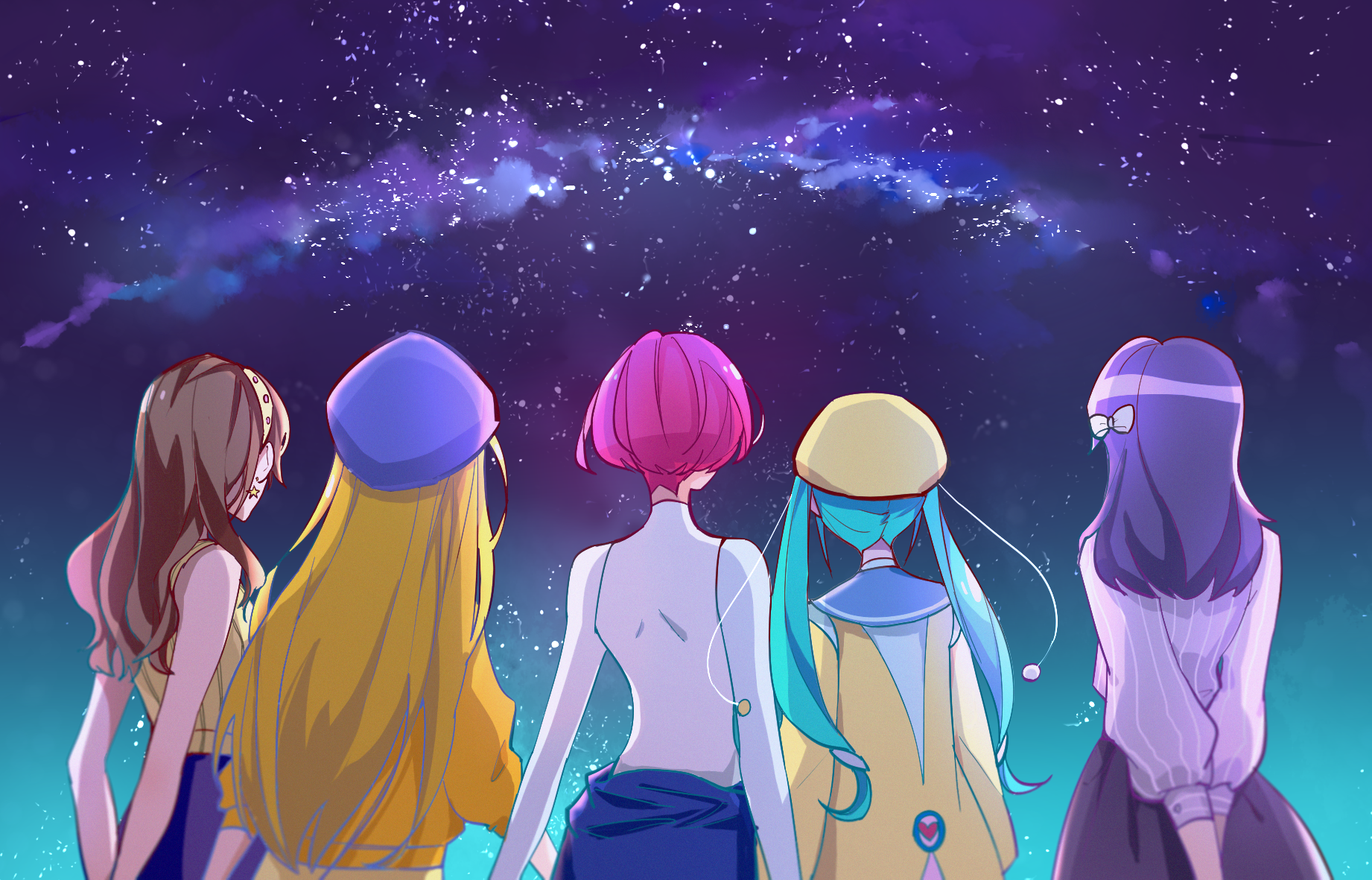 Anime 1842x1181 2D artwork anime girls night sky stars Pretty Cure