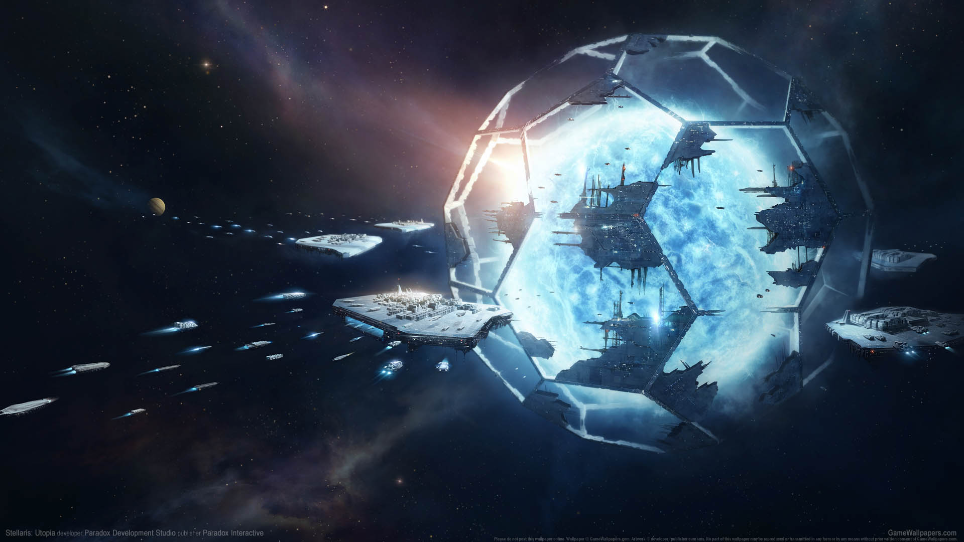 General 1920x1080 stellaris video game art space science fiction Dyson sphere blue