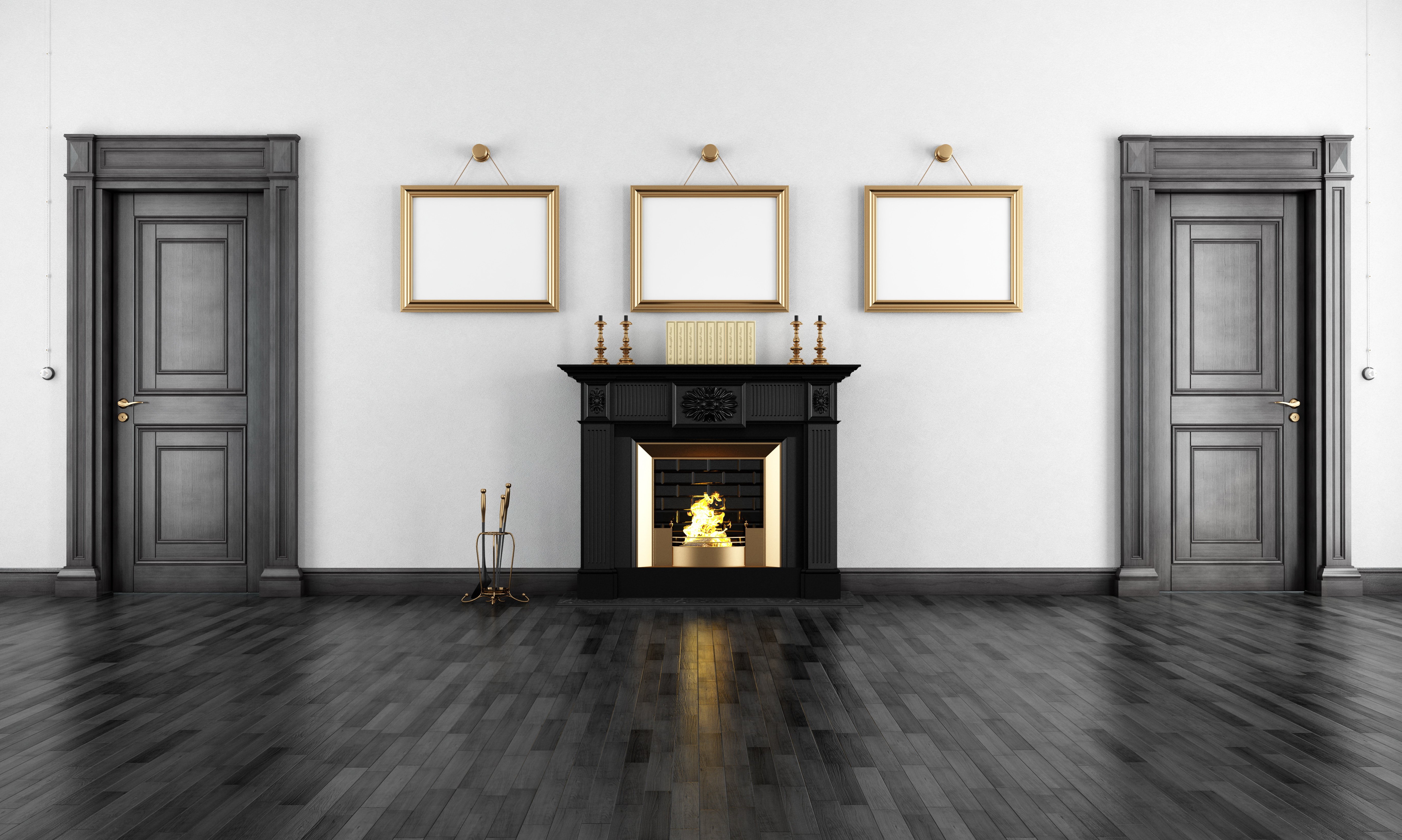 General 5500x3298 interior room wooden surface picture frames fire fireplace black floor picture