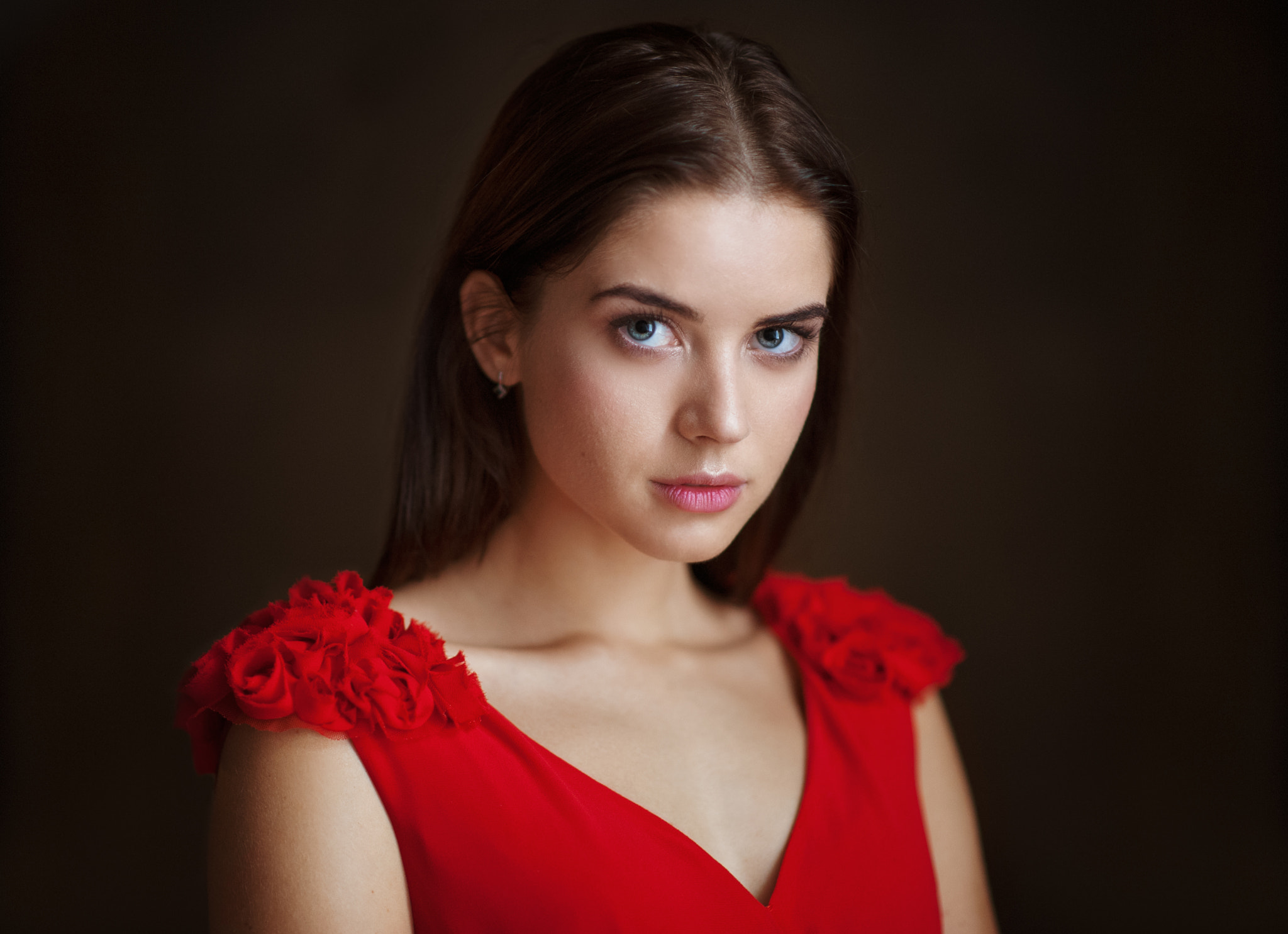 People 2048x1485 Tatyana Kozelkina women Maxim Maximov portrait blue eyes simple background