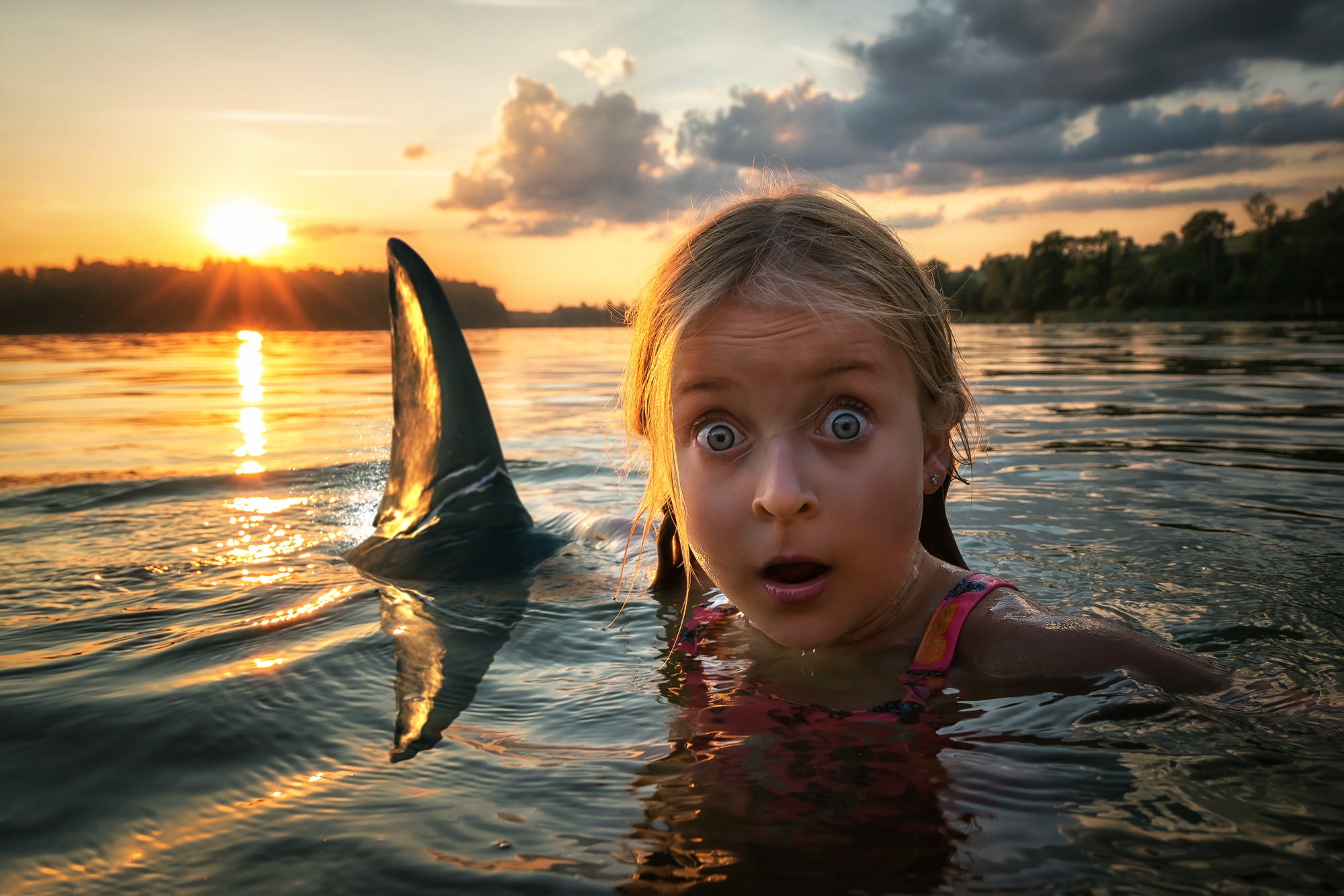 People 2000x1333 dark humor children shark swimming terrified