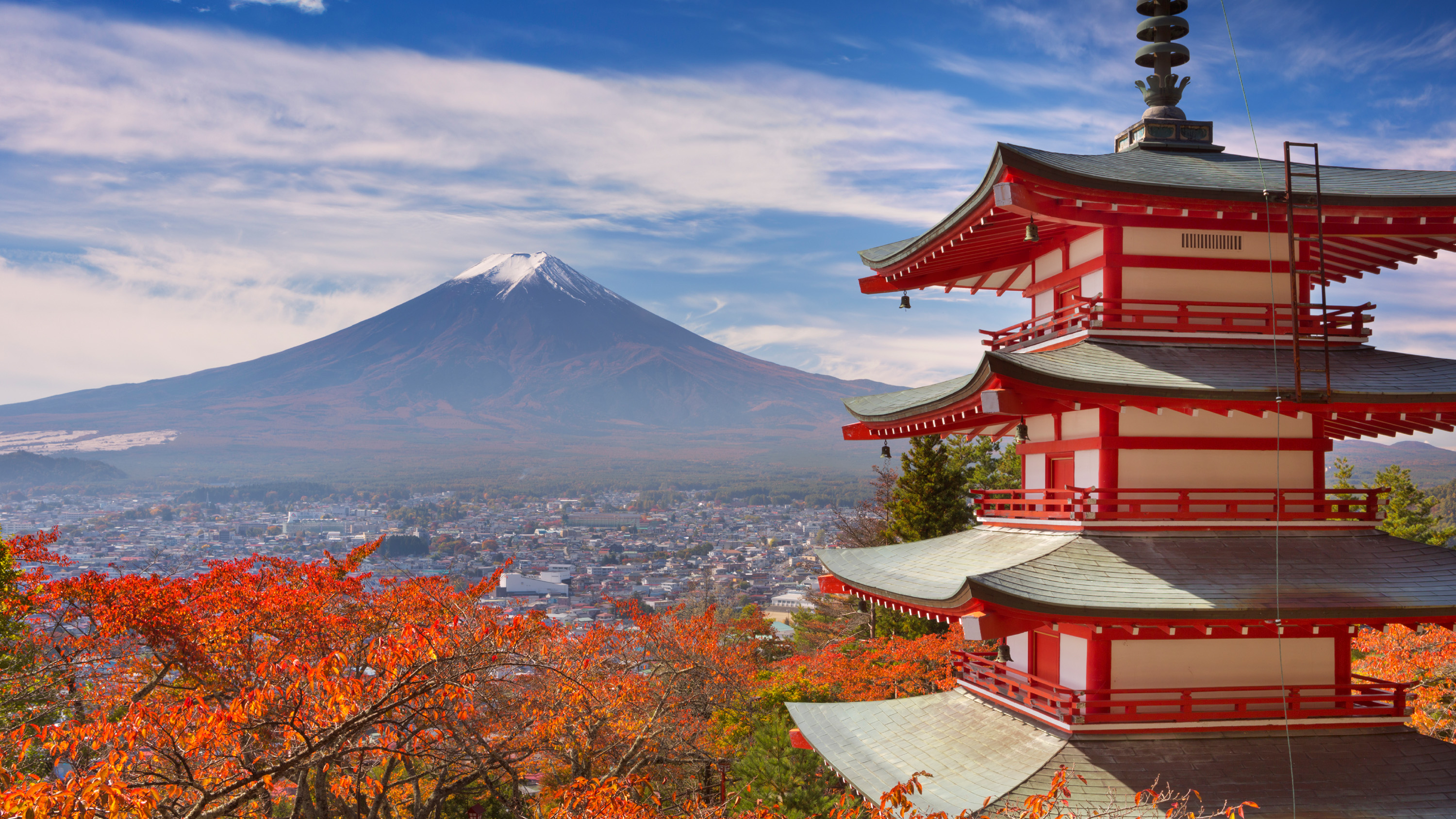 General 3000x1688 Japan architecture pagoda red leaves fall volcano Mount Fuji Kyoto