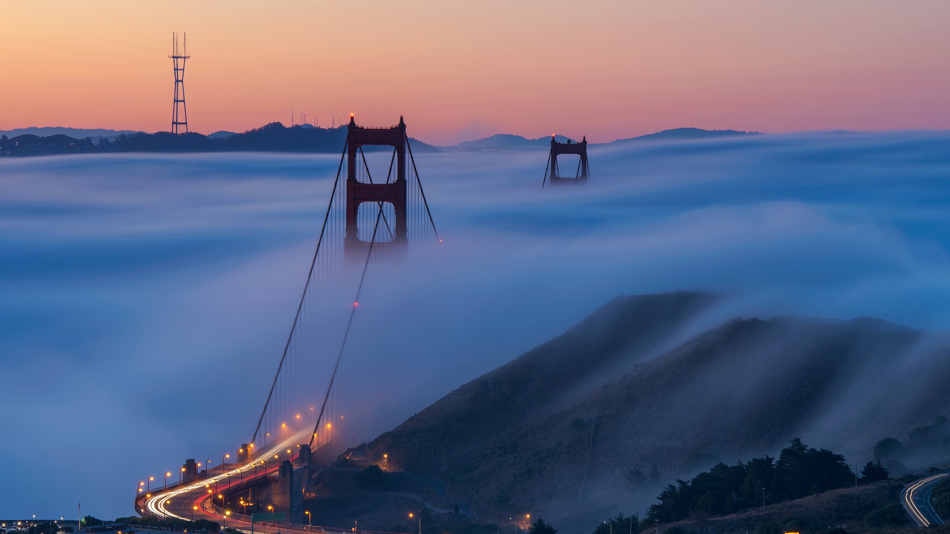 General 1920x1080 San Francisco Golden Gate Bridge mist landscape long exposure architecture road lights suspension bridge bridge USA