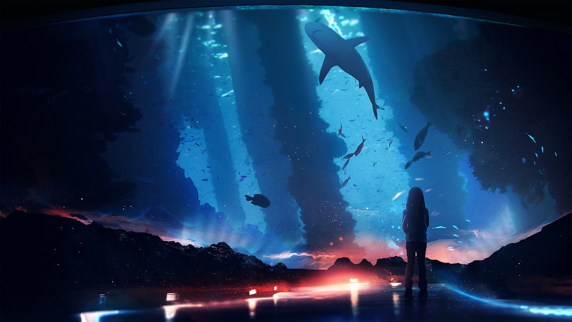 General 1920x1080 CGI digital art shark people underwater t1na fish animals children DeviantArt