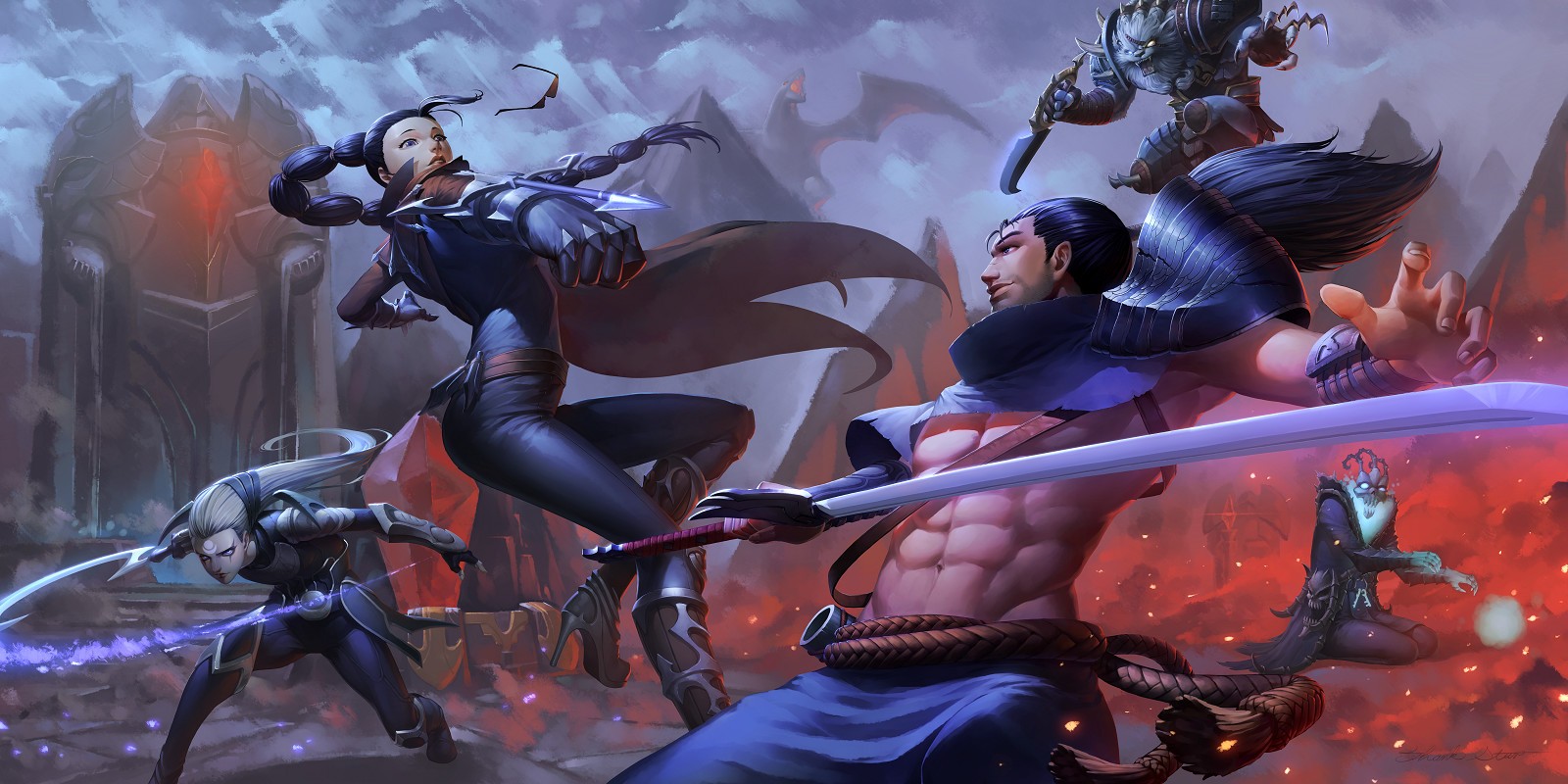 General 1600x800 League of Legends Yasuo (League of Legends) Vayne (League of Legends) Diana (League of Legends) PC gaming video game girls Pixiv video game men abs sword video game characters Rengar (League Of Legends) Tresh (League of Legends)