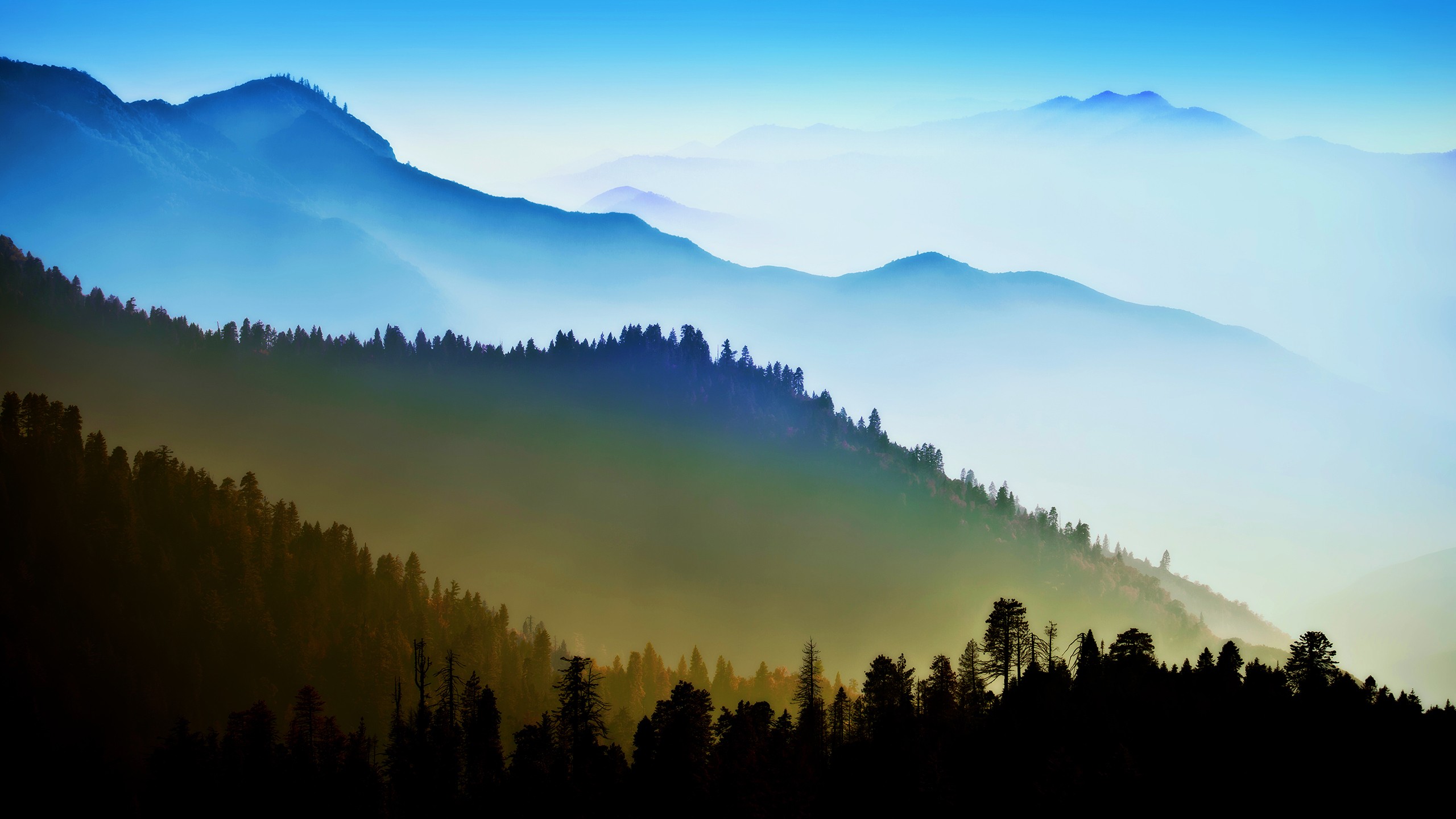 General 2560x1440 mountains sky forest landscape nature mist cyan