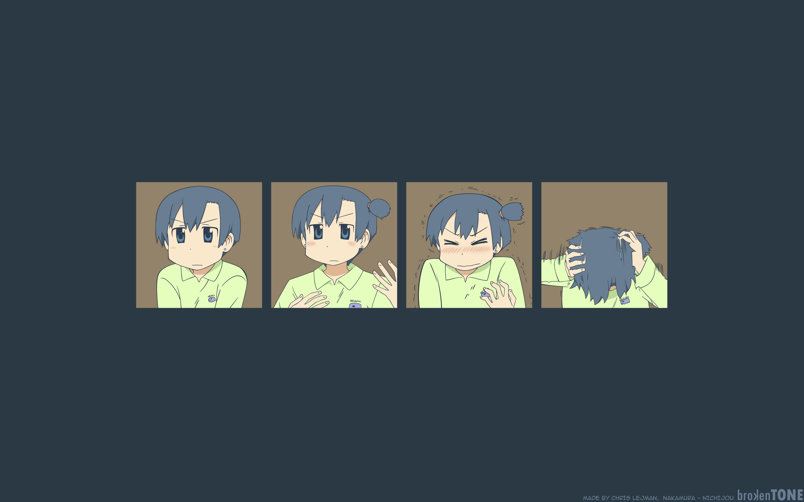 Anime 2560x1600 Nichijou anime collage blue hair simple background