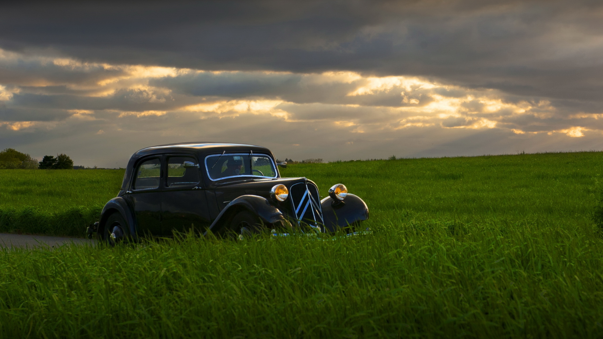 General 2560x1440 car retro style field sunset Citroën French Cars
