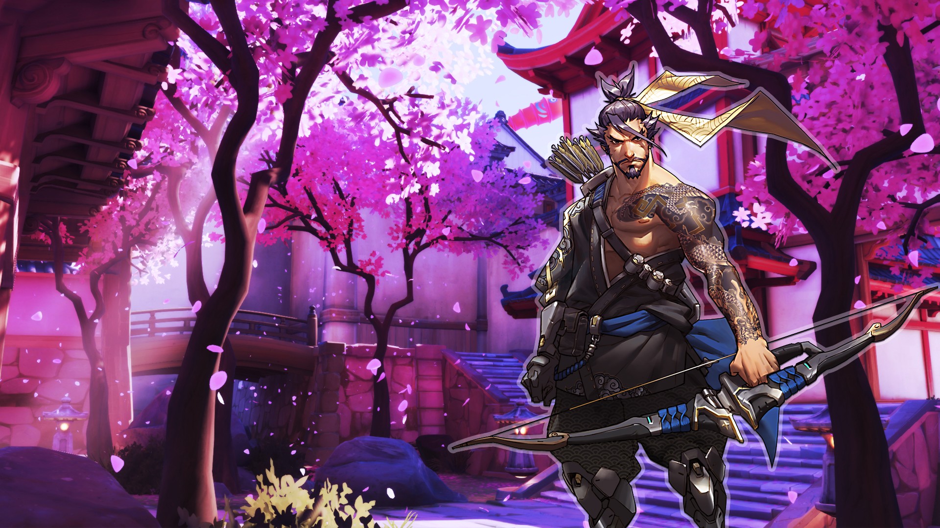 General 1920x1080 Overwatch Blizzard Entertainment livewirehd (Author) Hanzo (Overwatch) PC gaming bow and arrow men inked men digital art