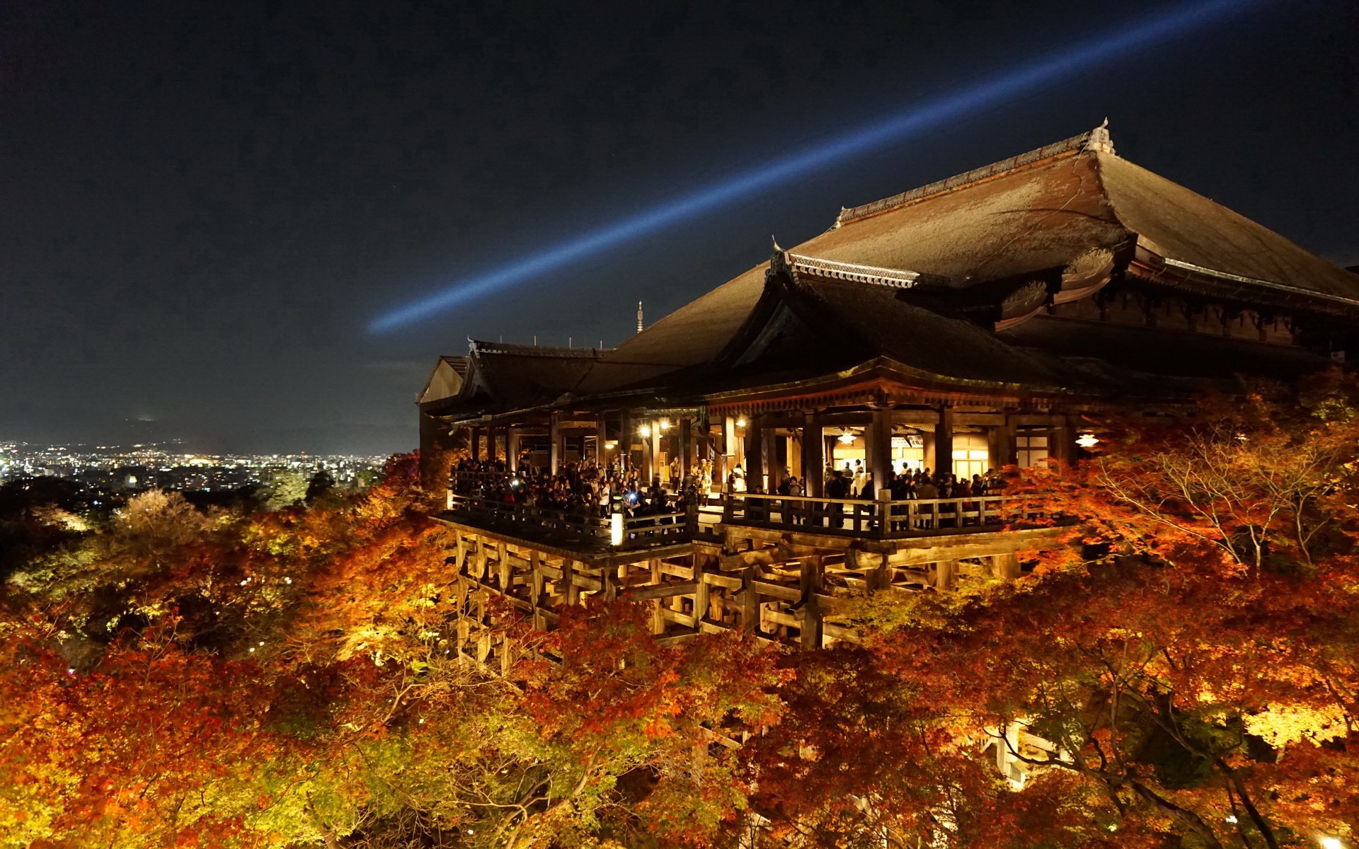 General 1920x1200 Kyoto temple night trees Japan Asia sky lights DeviantArt low light