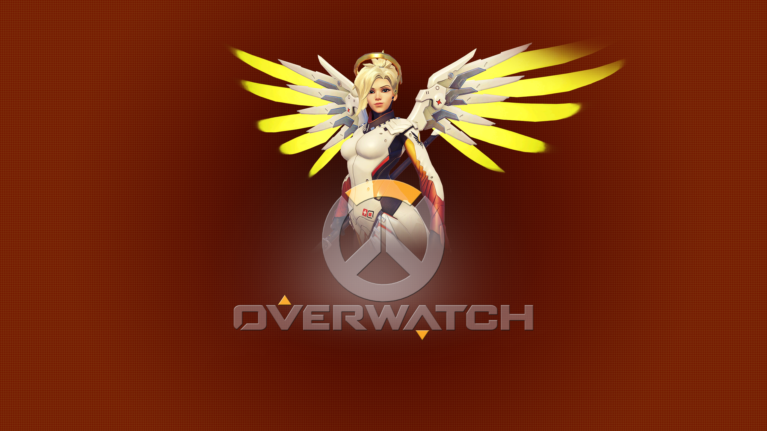 General 2560x1440 Blizzard Entertainment Overwatch video games PT-Desu (Author) Mercy (Overwatch) PC gaming red background simple background boobs logo video game art video game girls