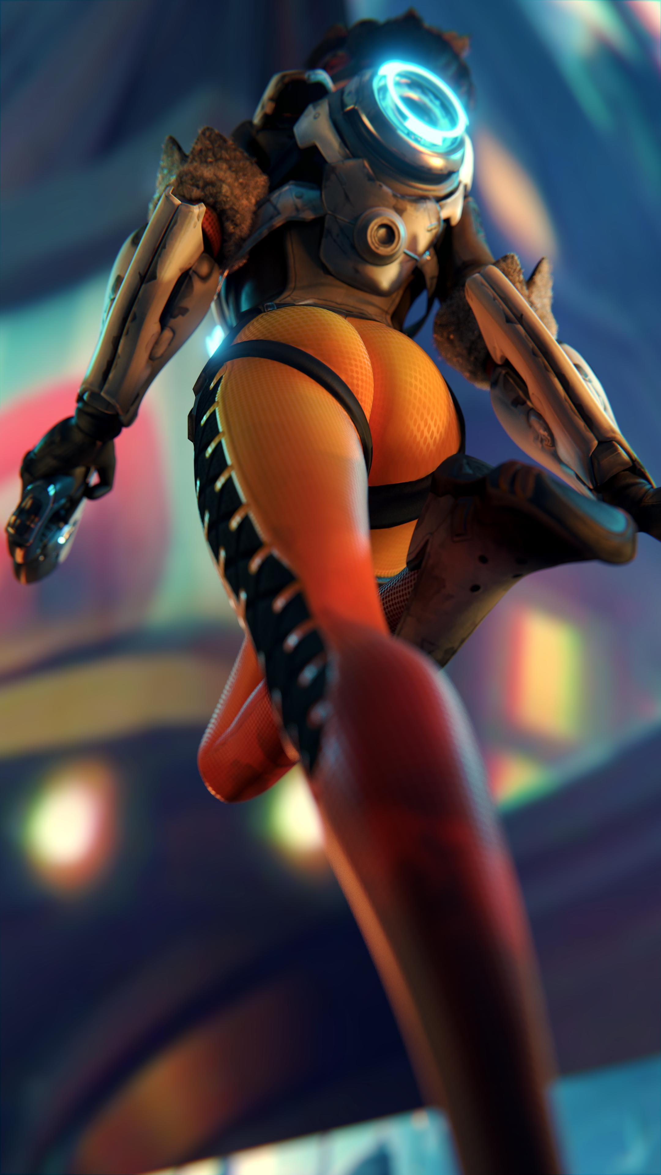 General 2160x3840 Overwatch Tracer (Overwatch) Blizzard Entertainment Blender yeero (Author) video games ass portrait display women PC gaming video game girls rear view