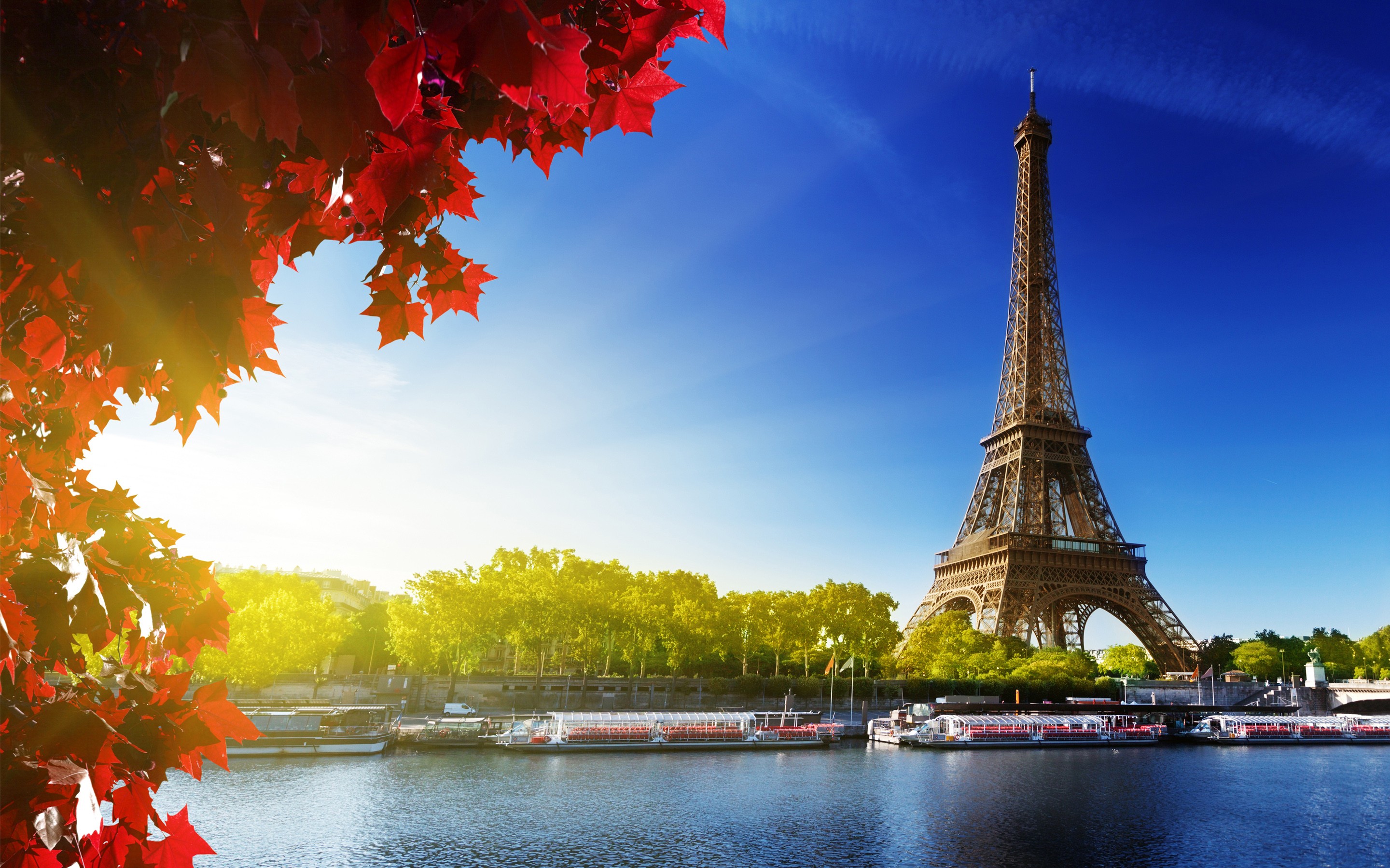 General 2880x1800 Eiffel Tower Paris city Seine  sunlight France river landmark Europe