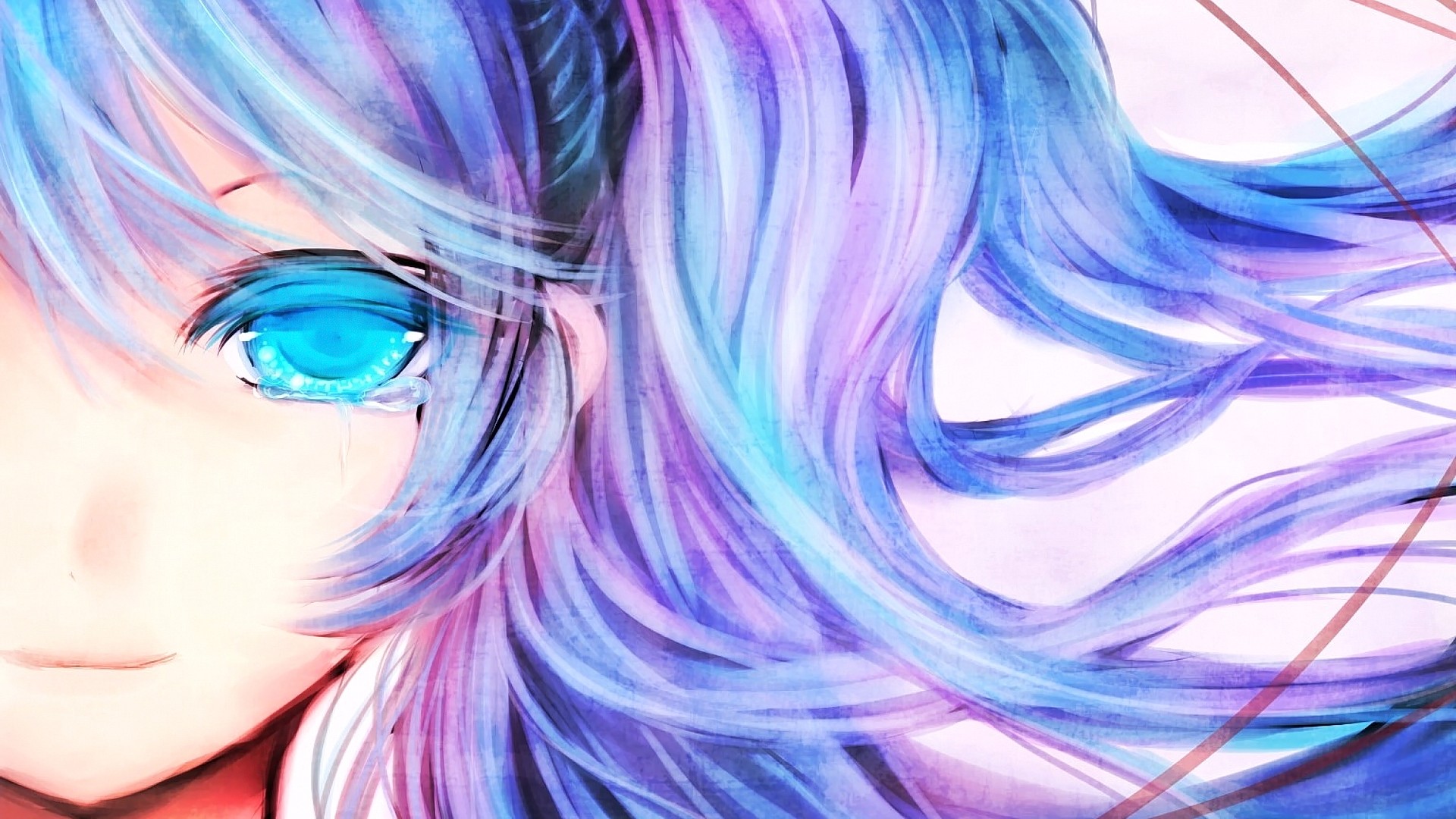 Anime 1920x1080 anime anime girls long hair blue eyes smiling white background looking at viewer crying Vocaloid Hatsune Miku face tears sad Pixiv closeup