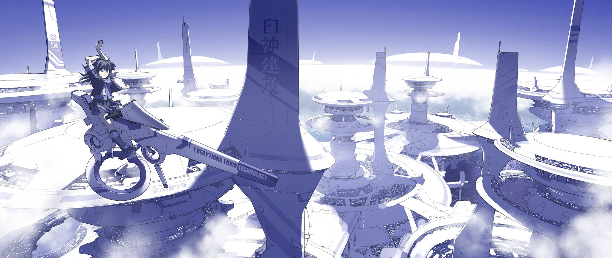 Anime 2048x865 anime girls futuristic anime science fiction futuristic city cityscape arms up