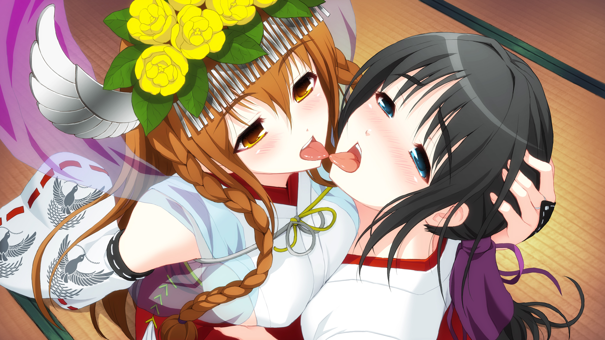 Anime 2048x1152 Axanael kissing lesbians anime girls anime