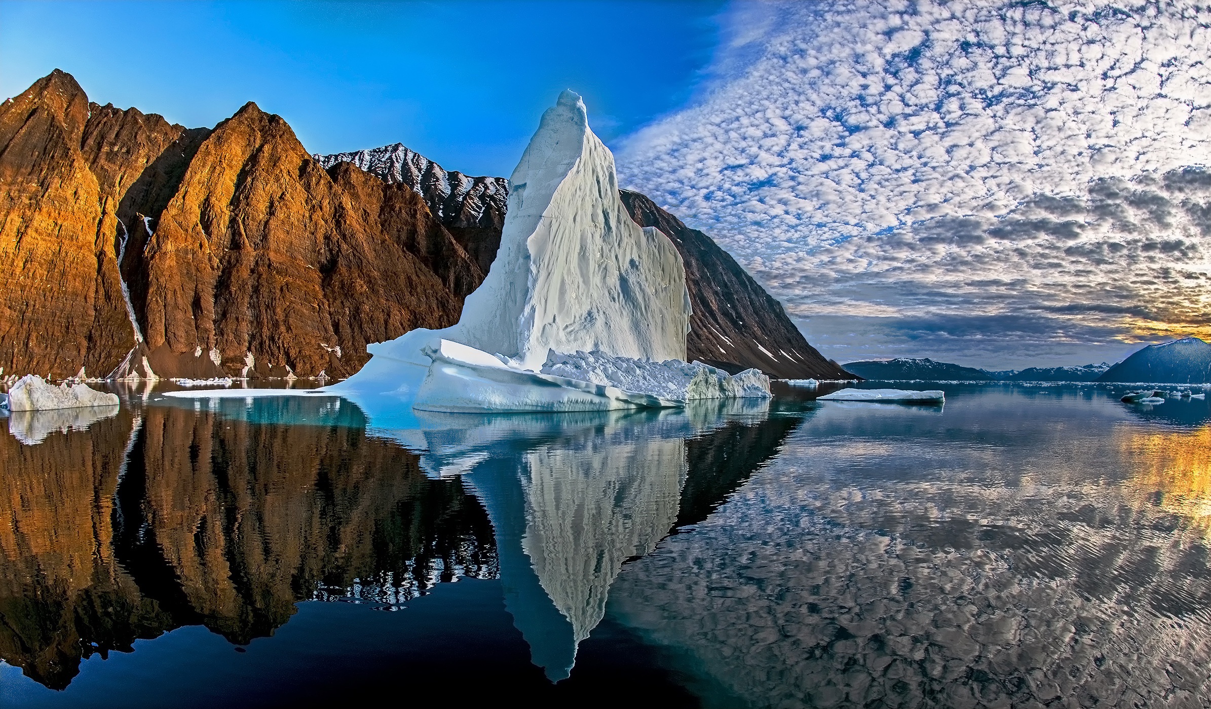 General 2390x1400 Greenland water sky reflection clouds nature