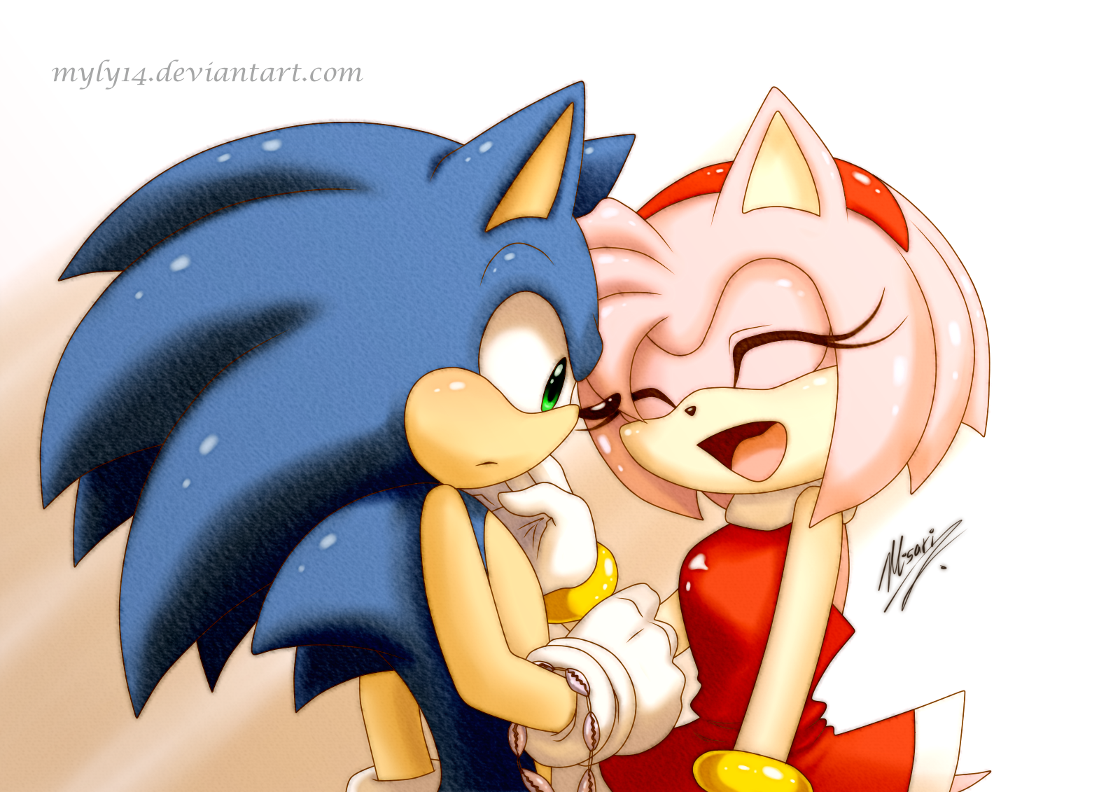 General 1600x1131 video games Sega Sonic the Hedgehog DeviantArt fan art video game characters Amy Rose watermarked signature open mouth white gloves gloves closed eyes minimalism simple background