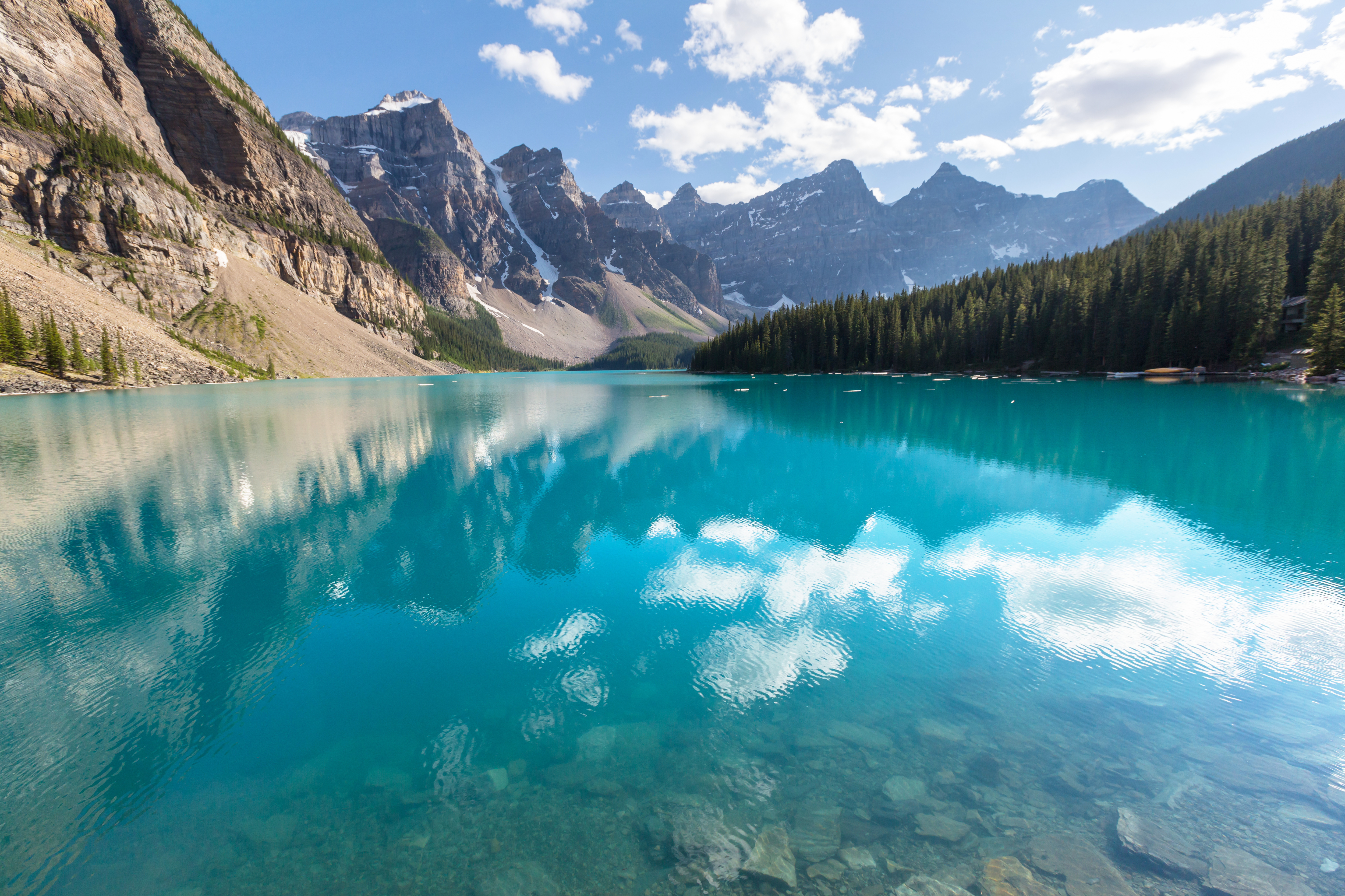 General 5760x3840 landscape lake turquoise reflection forest mountains sky clouds nature sunlight trees Moraine Lake Canada Banff National Park