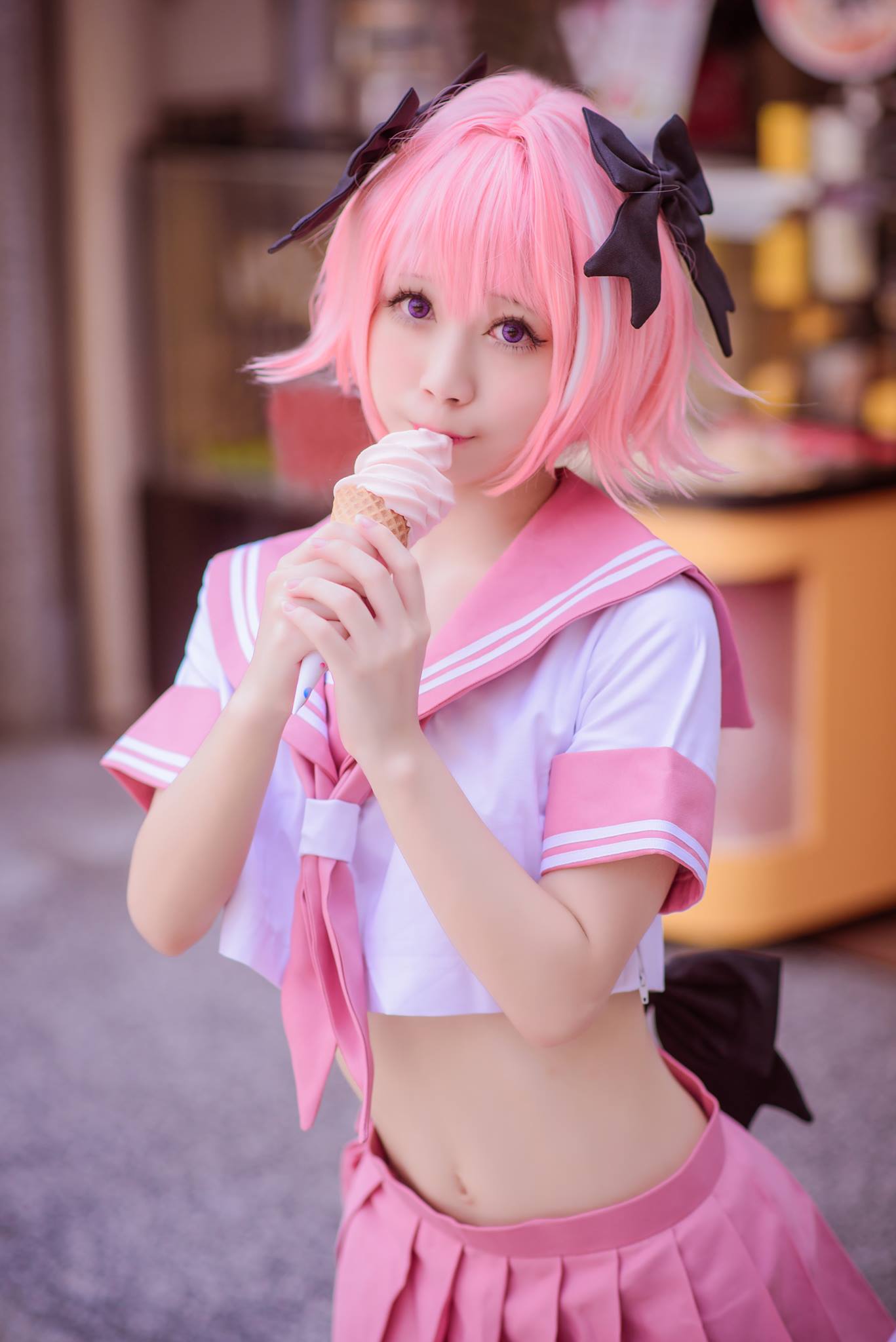 People 1367x2048 cosplay Asian pink hair dyed hair Fate/Grand Order Astolfo (Fate/Apocrypha) skirt twintails school uniform women