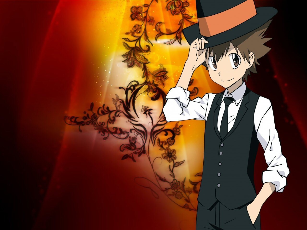 Anime 1280x960 Katekyo Hitman Reborn! Sawada Tsunayoshi anime boys suits hat