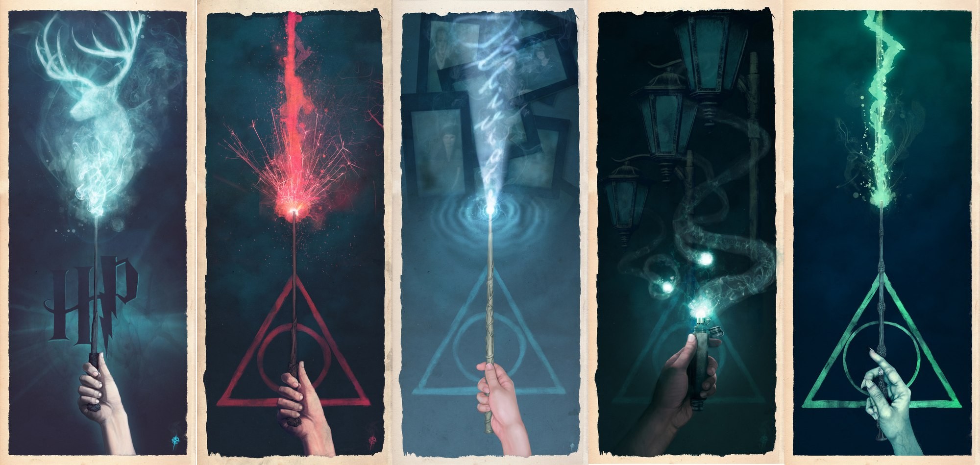 General 2000x949 Harry Potter magic fantasy art books wands triangle