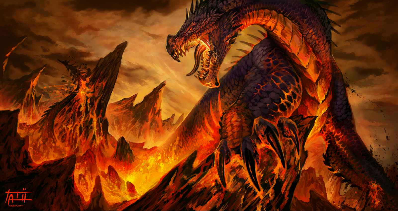 General 1600x850 dragon fantasy art lava