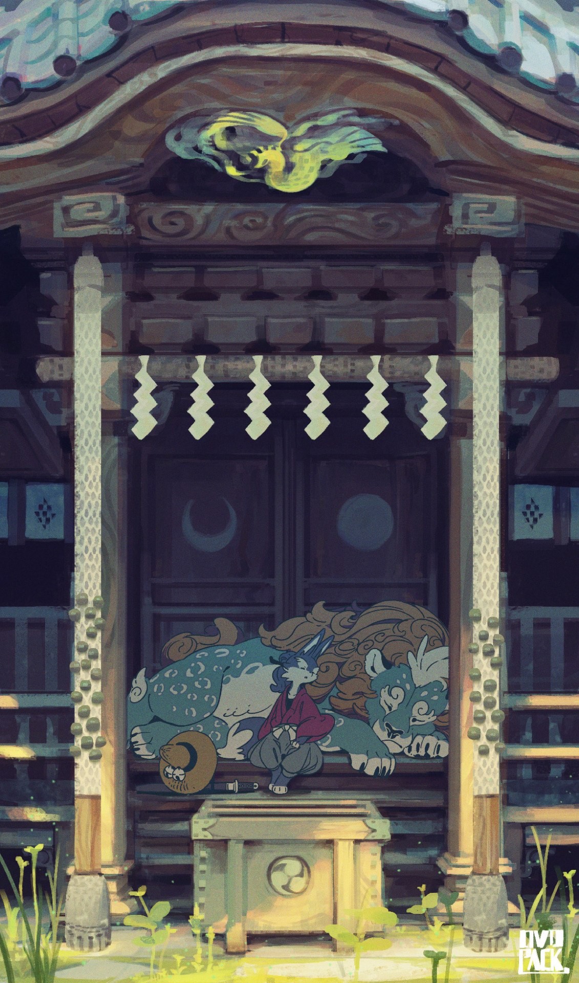 General 1131x1920 artwork digital art sleeping ovopack shrine lion