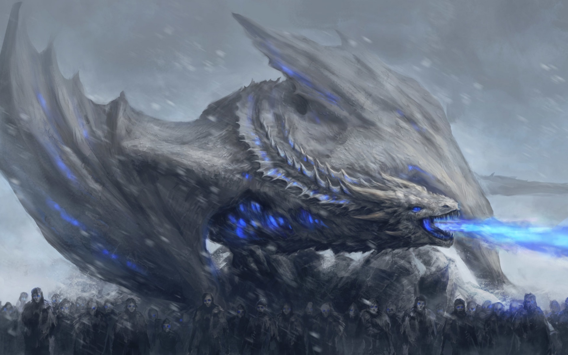 General 1920x1200 Game of Thrones White Walker dragon zombies artwork fantasy art fire blue flames cyan