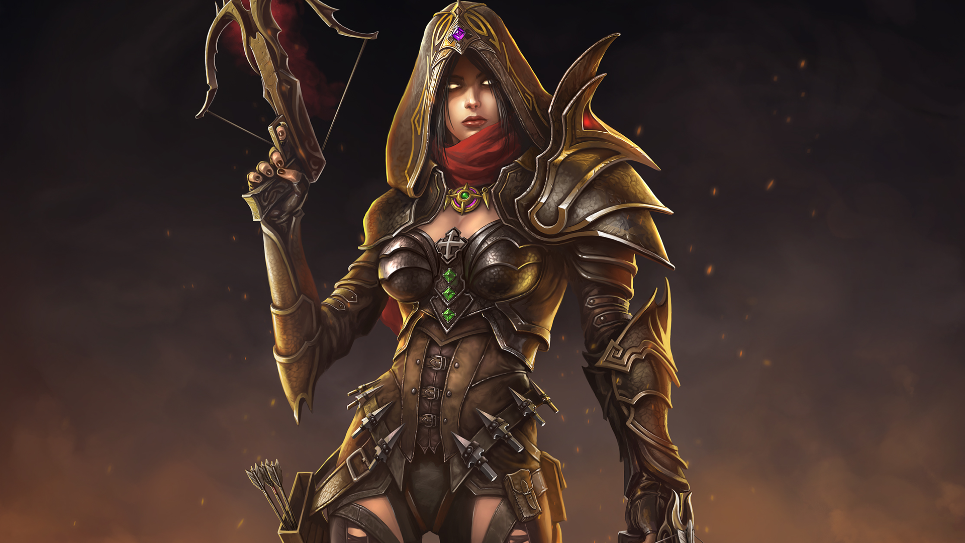 General 1920x1080 women fantasy art Diablo III video games Demon Hunter (Diablo) Valla PC gaming video game girls fantasy armor glowing eyes hoods fantasy girl