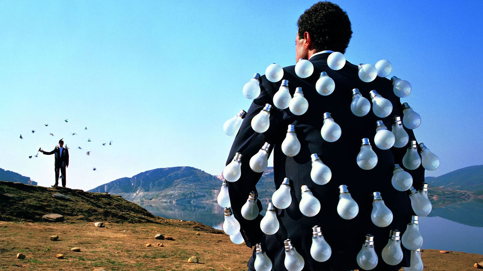 General 1920x1080 Pink Floyd light bulb abstract men suits Storm Thorgerson