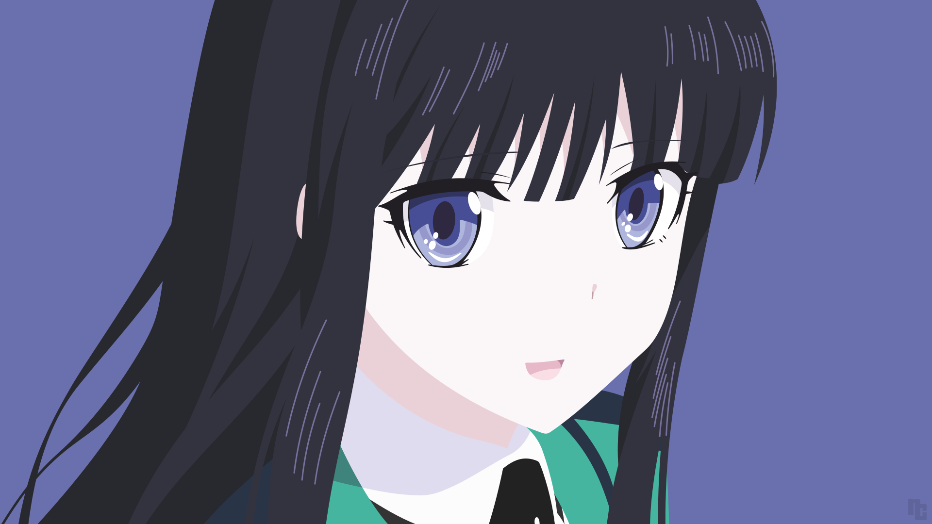 Anime 1920x1080 anime girls Mahouka Koukou no Rettousei anime blue eyes dark hair simple background face