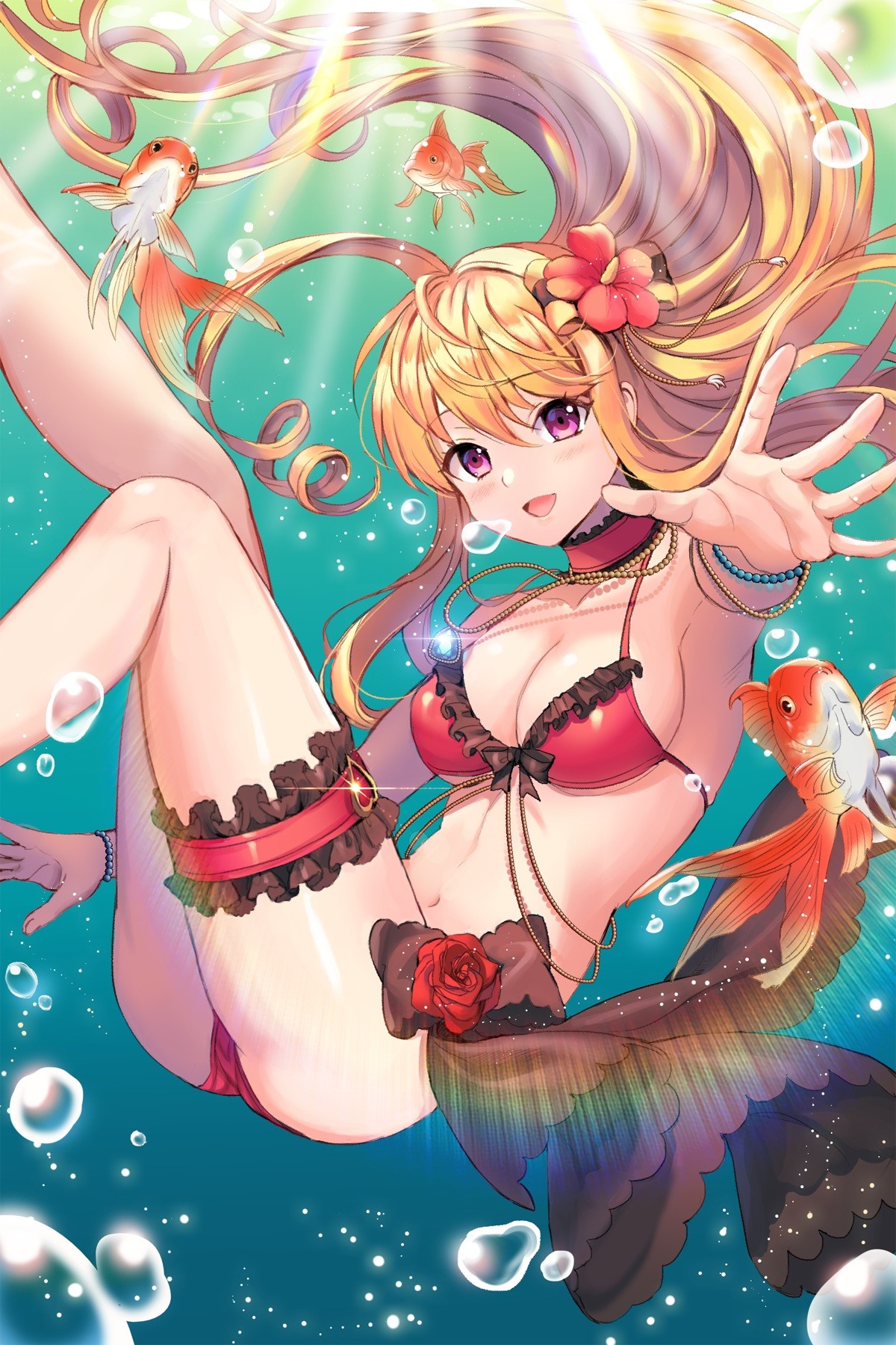 Anime 1200x1800 anime anime girls Cinia Pacifica Sword Girls (game) ass bikini cleavage long hair blonde pink eyes underwater fish