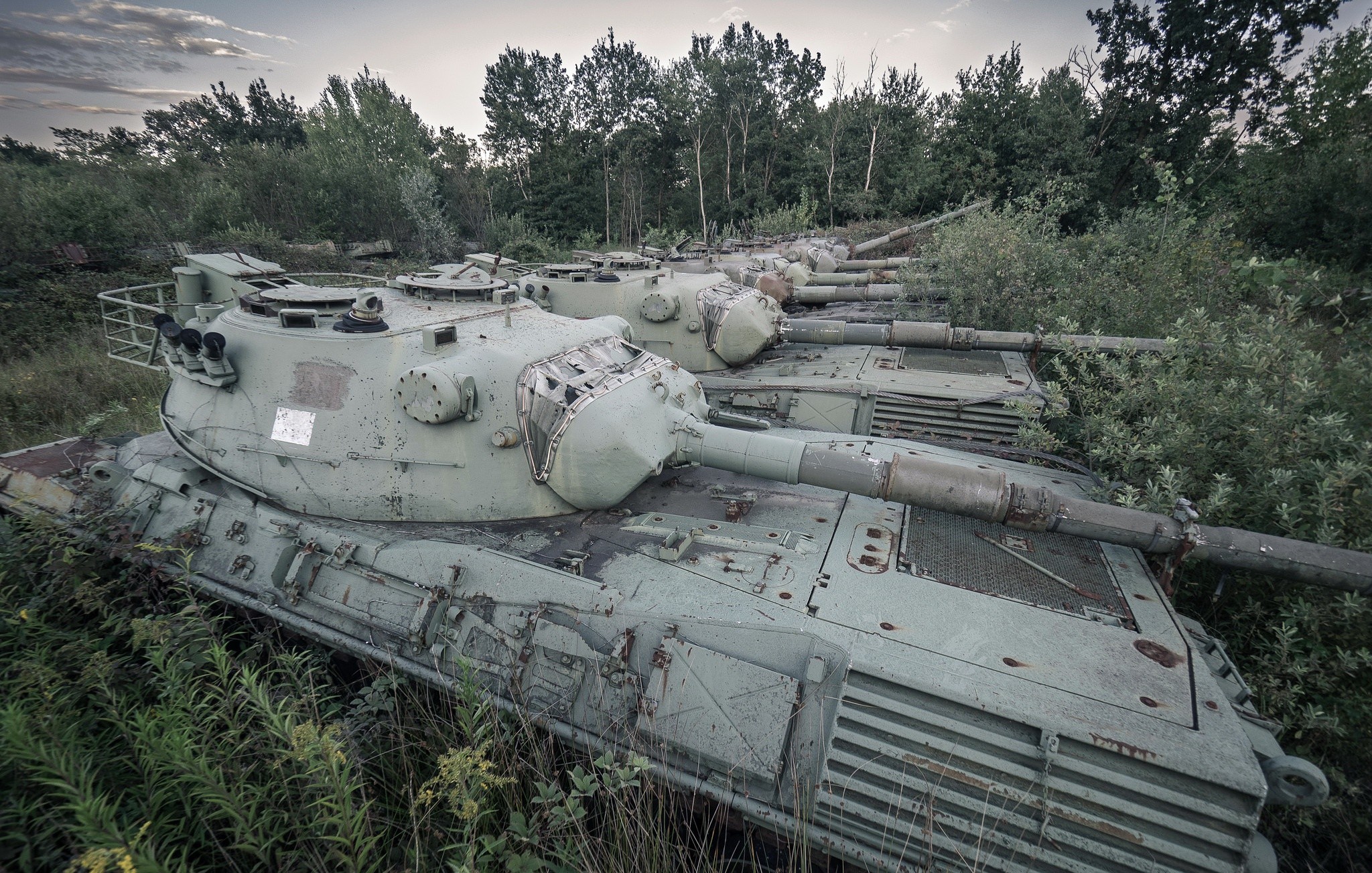 General 2048x1303 wreck vehicle tank Leopard 1 military German tanks trees leaves side view plants clouds sky