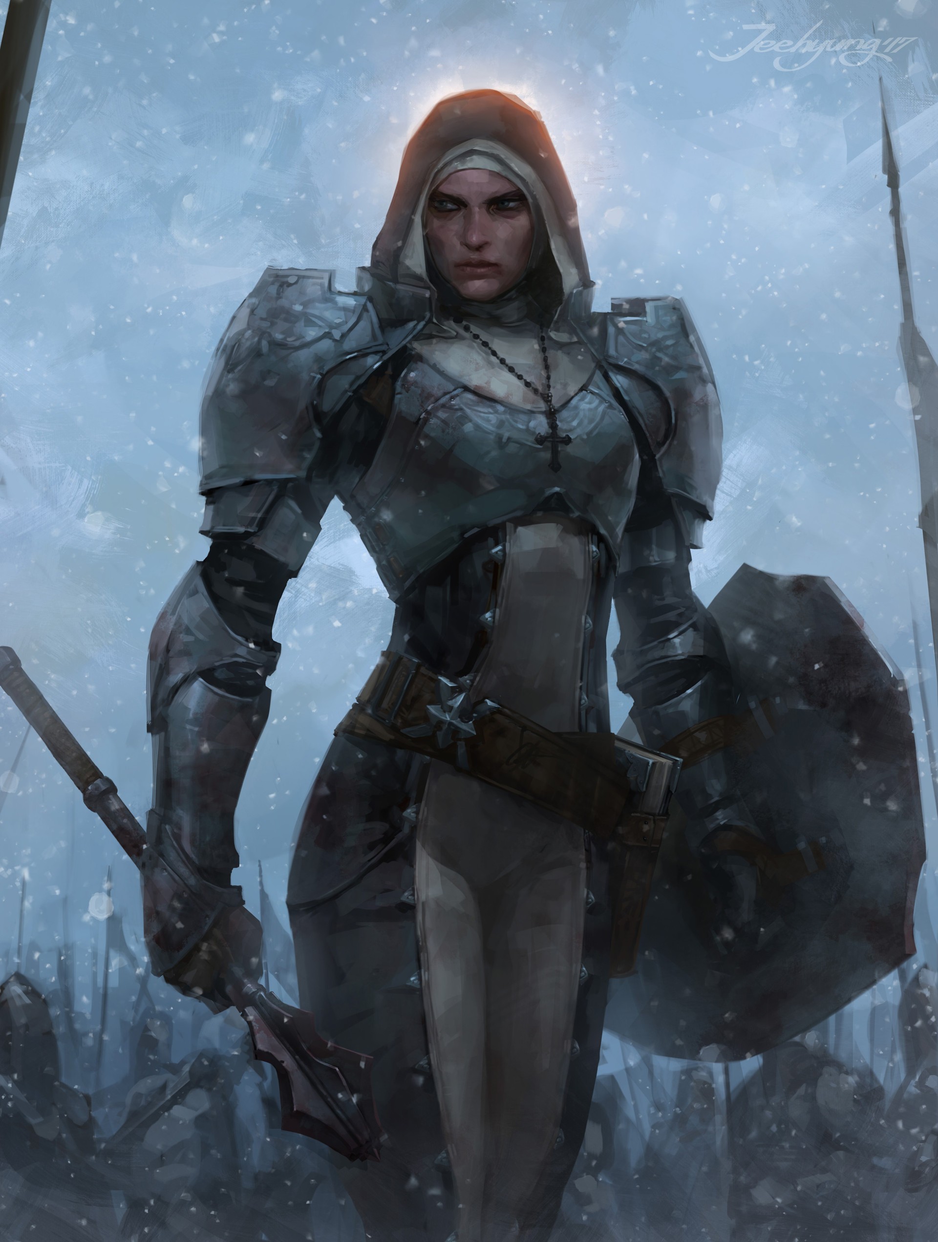 General 1920x2542 fantasy art warrior fantasy girl shield armor mace portrait display watermarked digital art