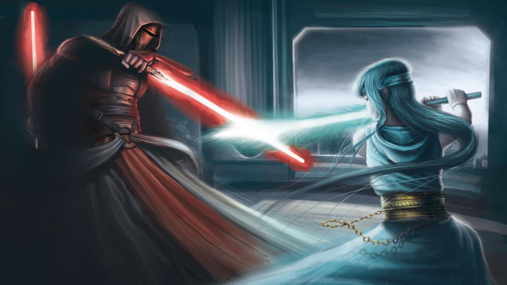 General 1920x1080 Star Wars lightsaber fighting Darth Revan Star Wars: Knights of the Old Republic red video games