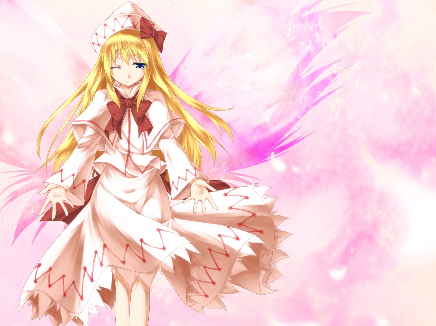 Anime 1440x1079 Touhou Lily White blonde red ribbon
