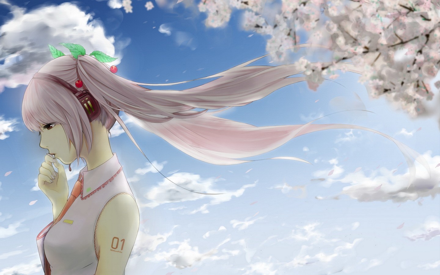 Anime 1440x900 anime anime girls Vocaloid pink hair long hair headphones cherry blossom