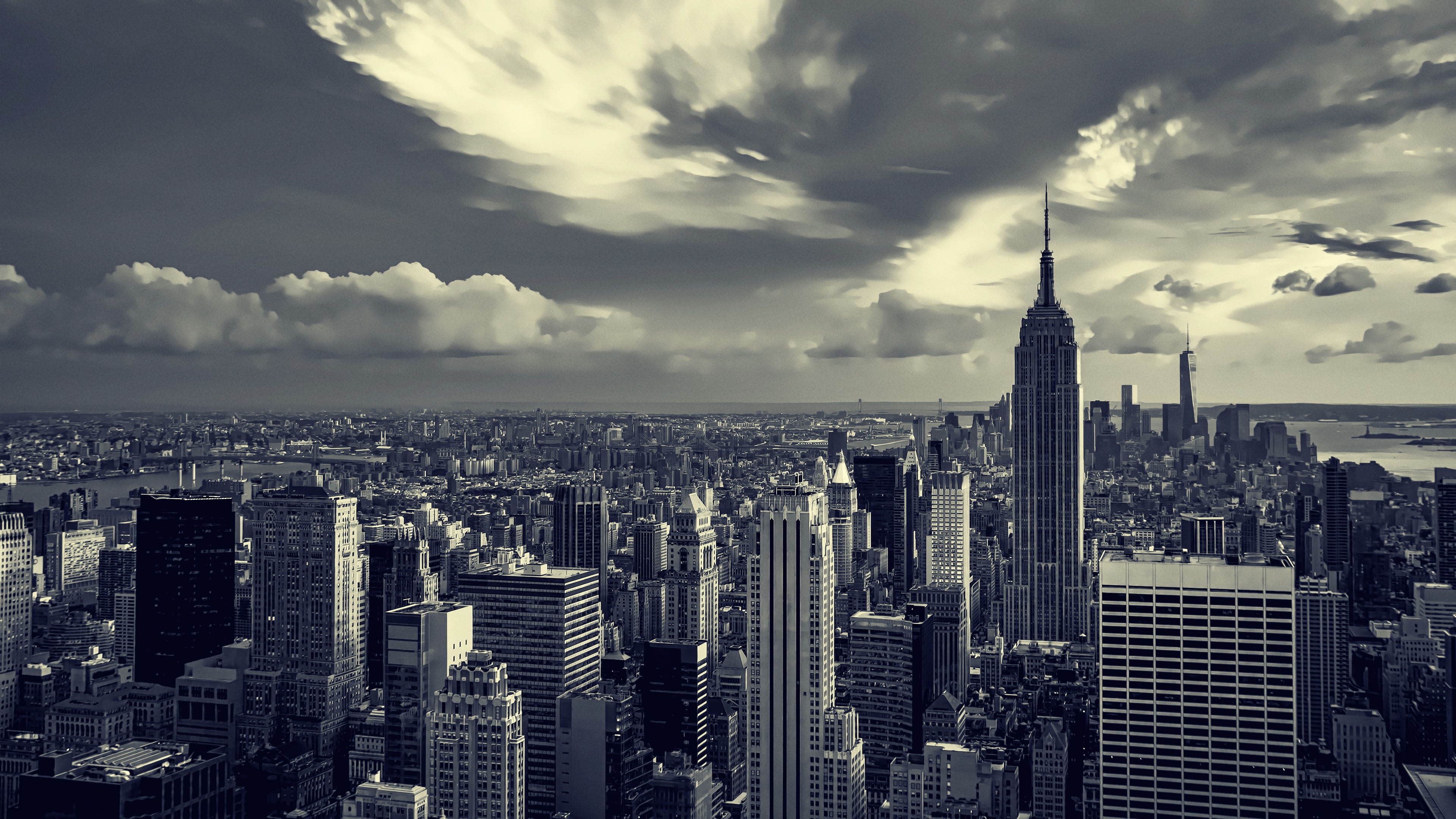 General 3840x2160 New York City cityscape clouds monochrome USA aerial view