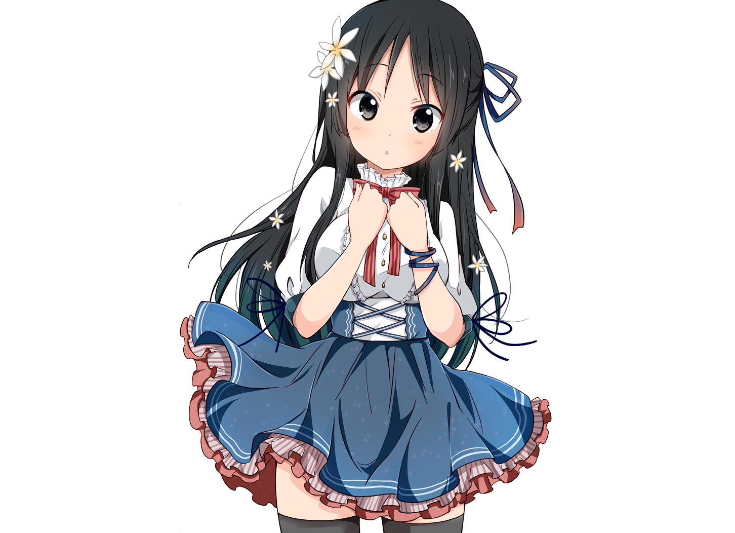 Anime 1452x1052 K-ON! Akiyama Mio black hair black eyes anime girls holding boobs