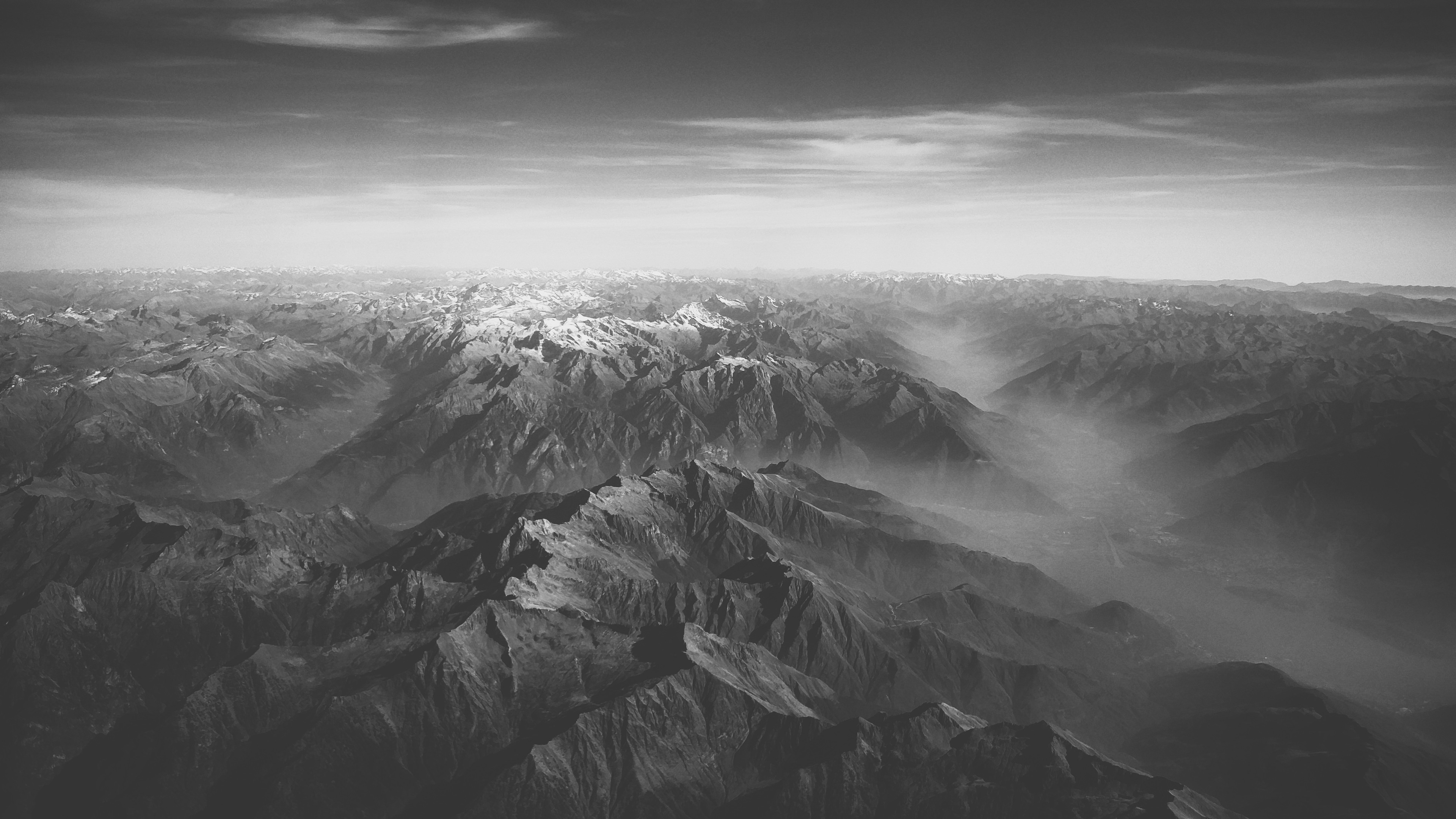 General 3840x2160 landscape nature mountains sky monochrome aerial view