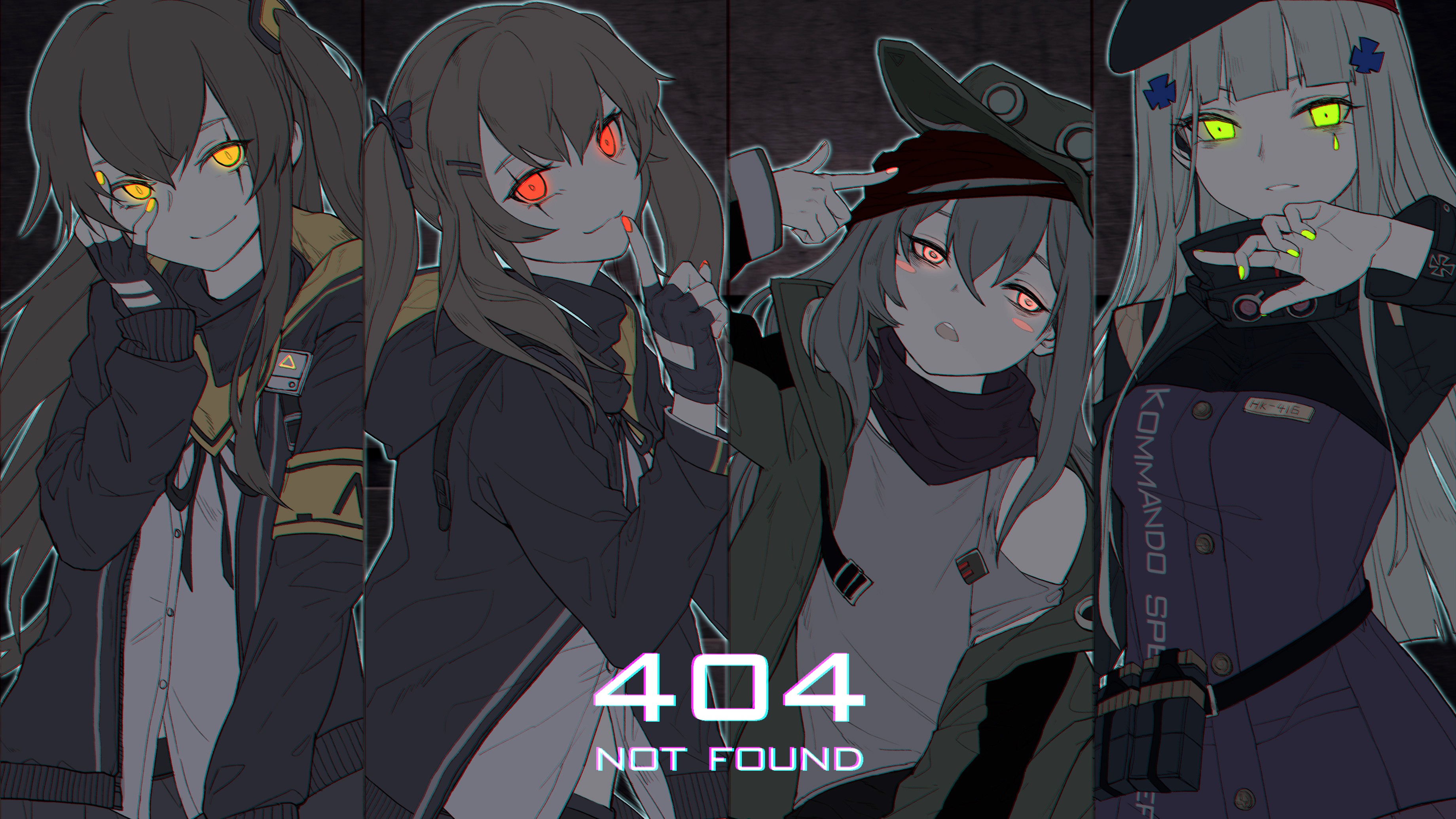 Anime 3680x2070 anime girls 404 Not Found glowing eyes Girls Frontline UMP45 (Girls Frontline) UMP9 (Girls' Frontline) HK 416 (gun)