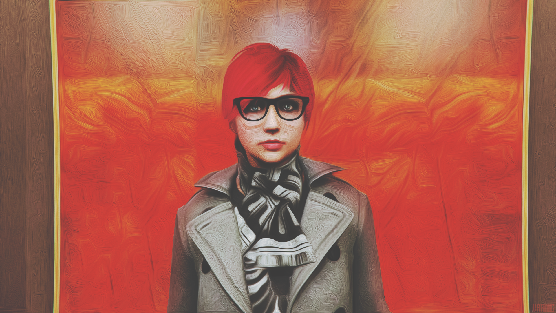 General 1920x1080 women women with glasses overcoats short hair scarf redhead video games