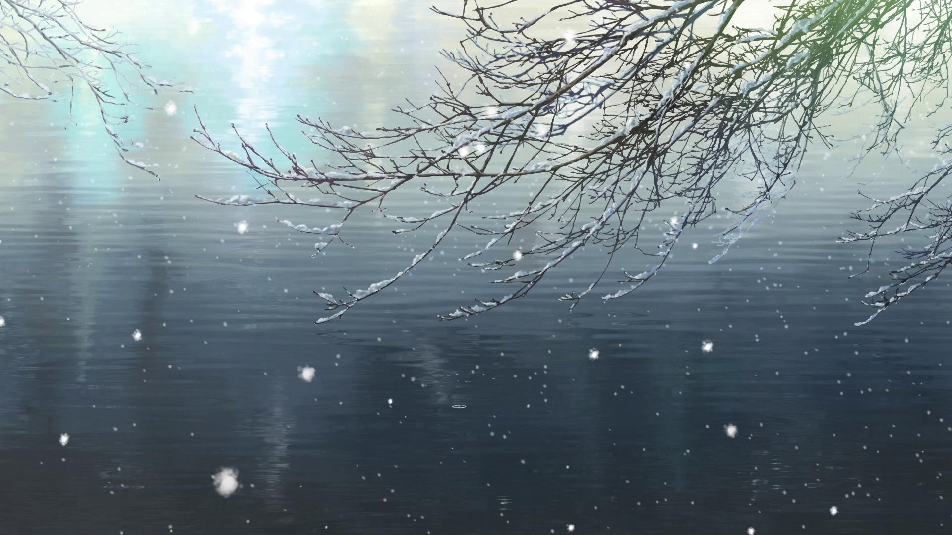 General 1920x1080 snow water branch The Garden of Words Makoto Shinkai 