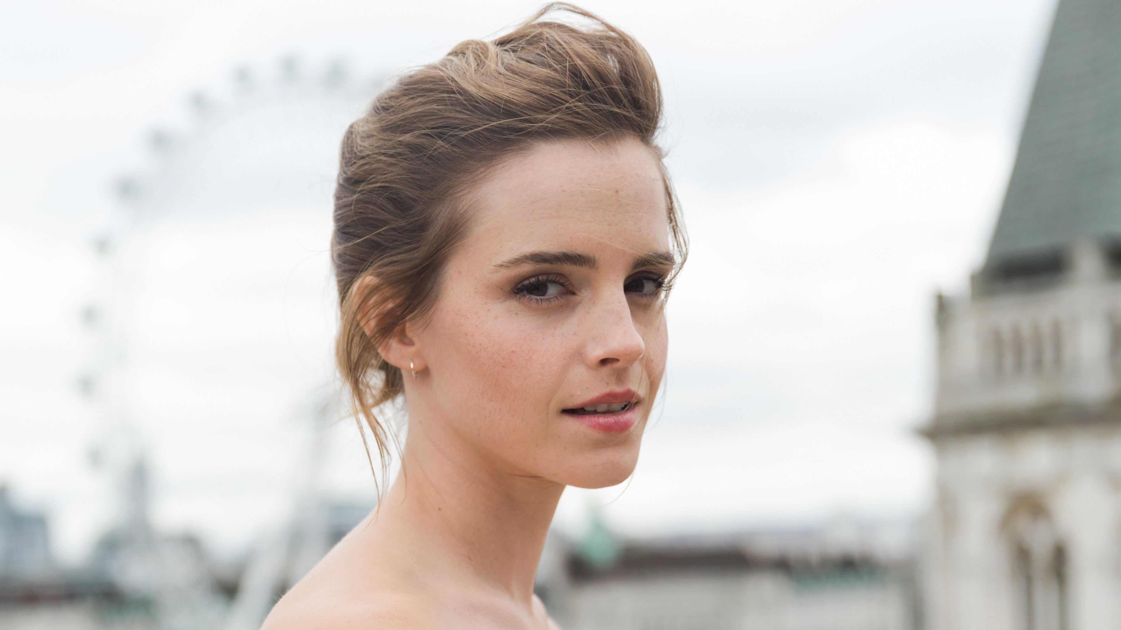 People 3840x2160 Emma Watson women celebrity actress windy brown eyes British women looking at viewer women outdoors