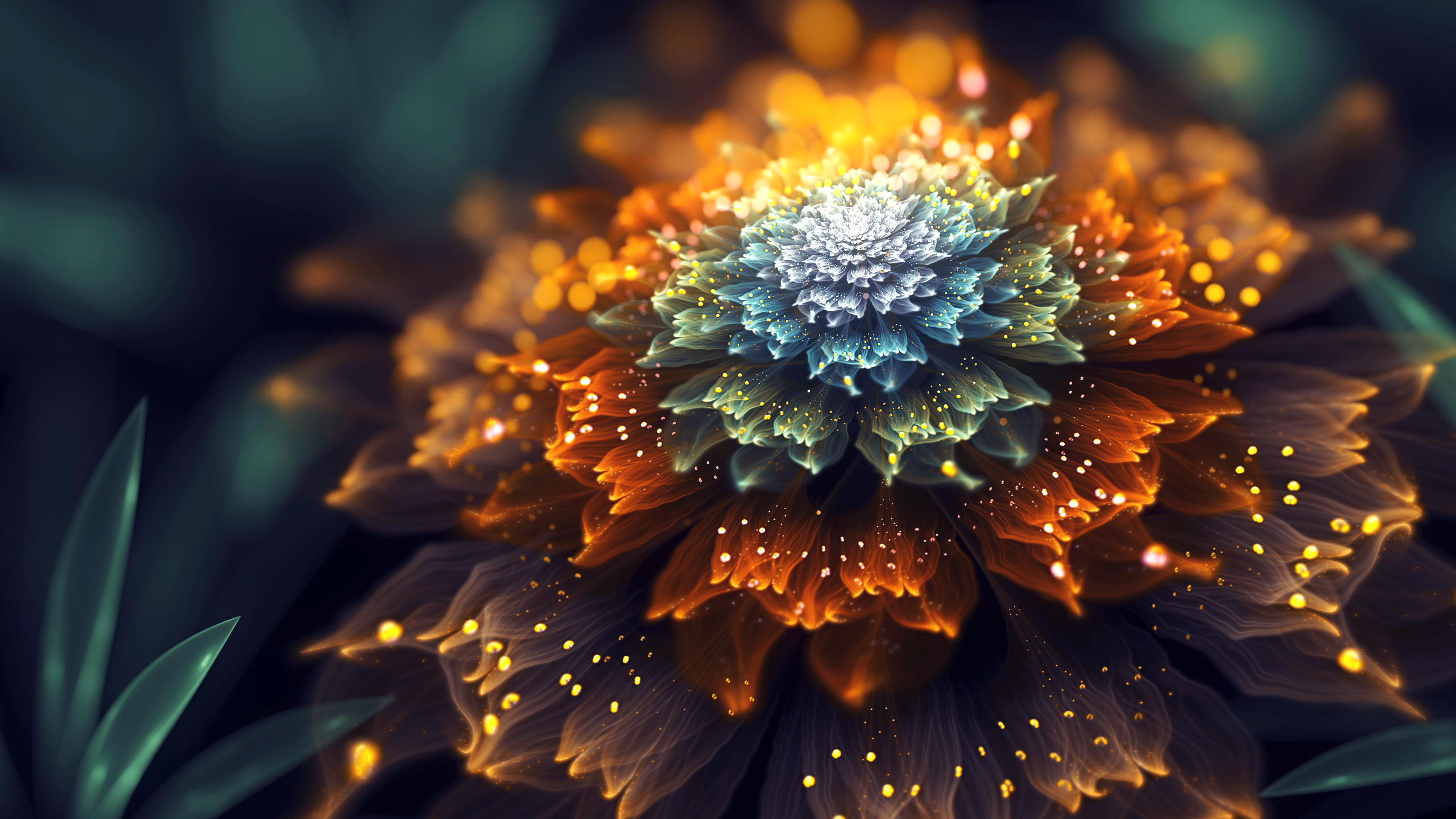 General 2560x1440 fantasy art fractal flowers depth of field digital art