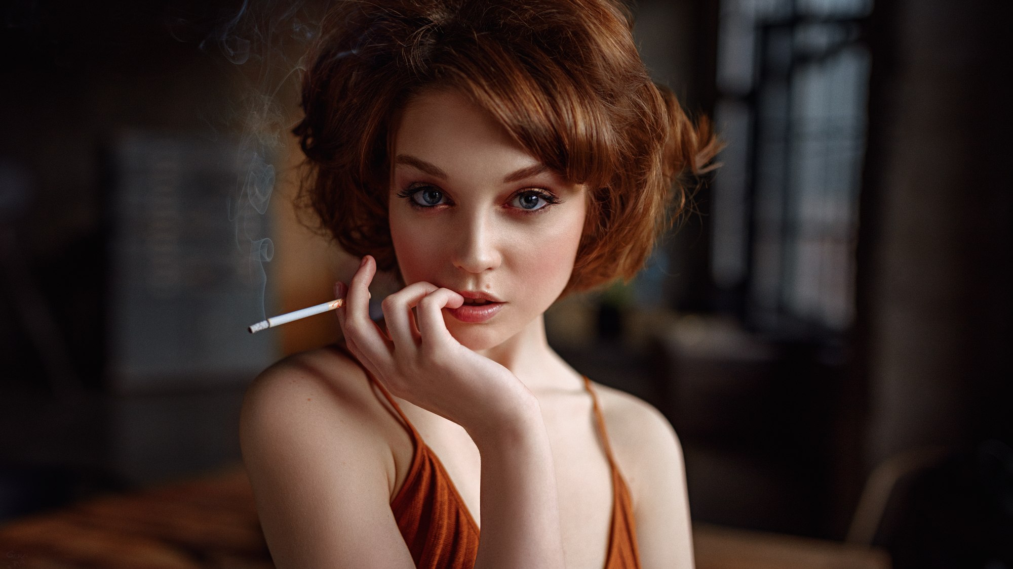 People 2000x1125 cigarettes women model portrait Georgy Chernyadyev Olya Pushkina smoking
