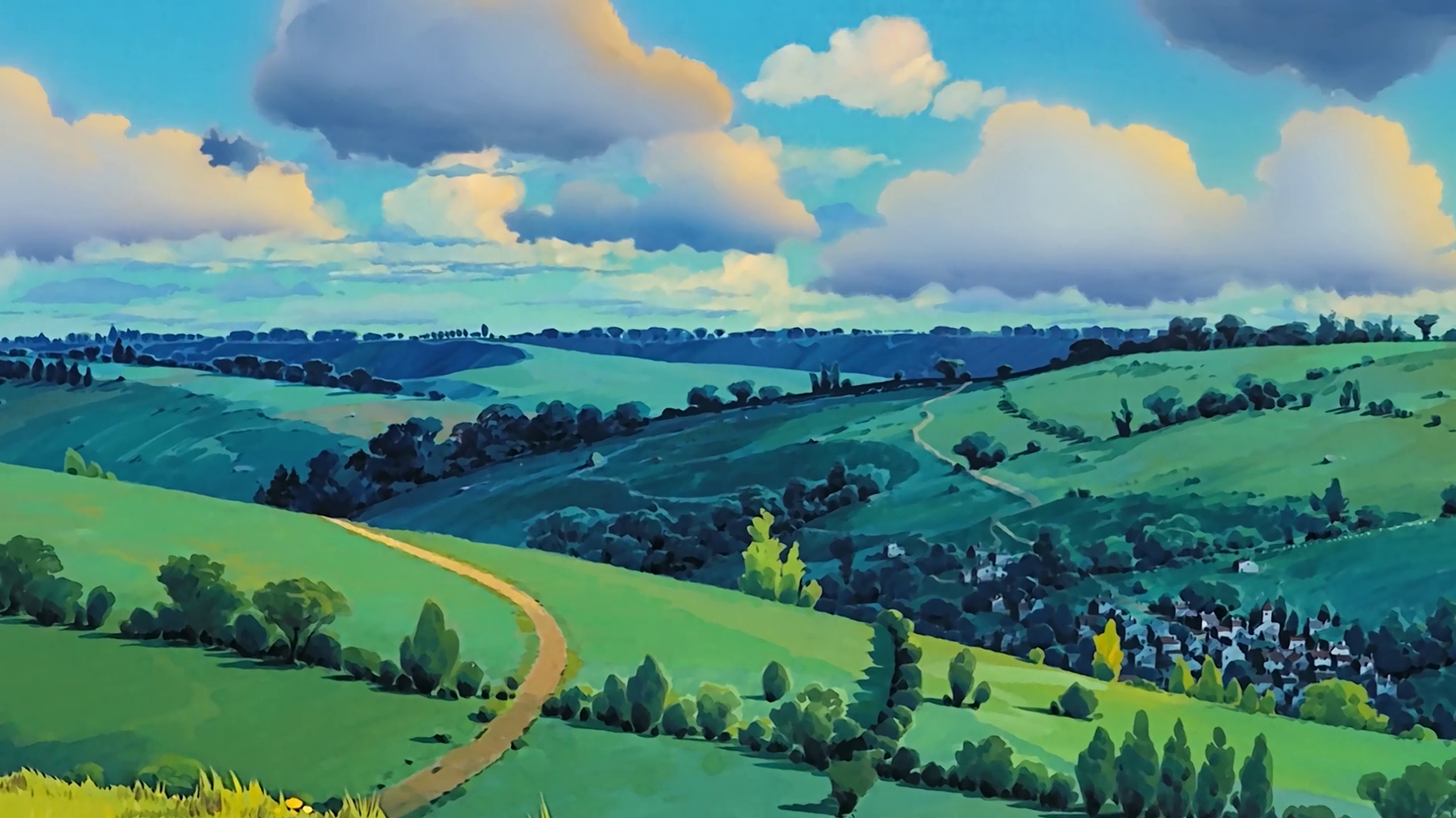 Anime 2560x1440 anime Studio Ghibli artwork landscape clouds green Castle in the Sky