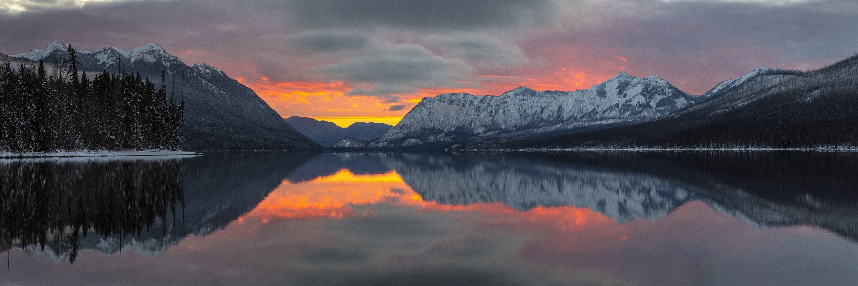 General 3000x1000 snow winter lake reflection trees clouds mountains photography sky panorama