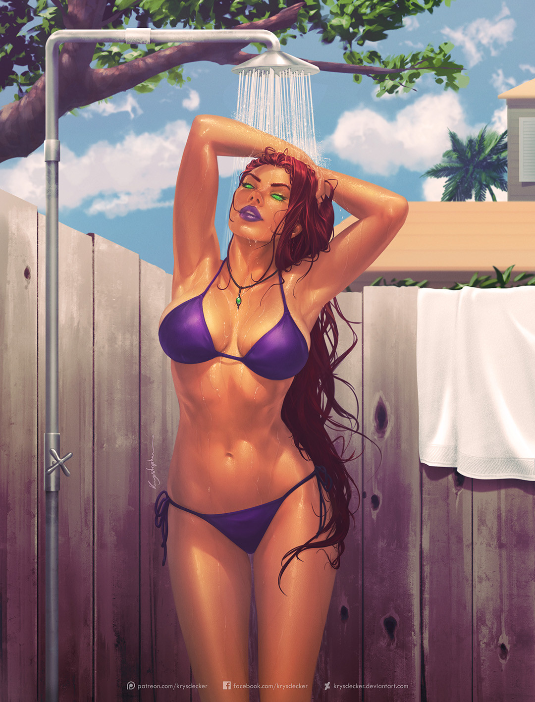 General 1080x1417 women shower drawing bikini redhead Starfire Krys Decker digital art